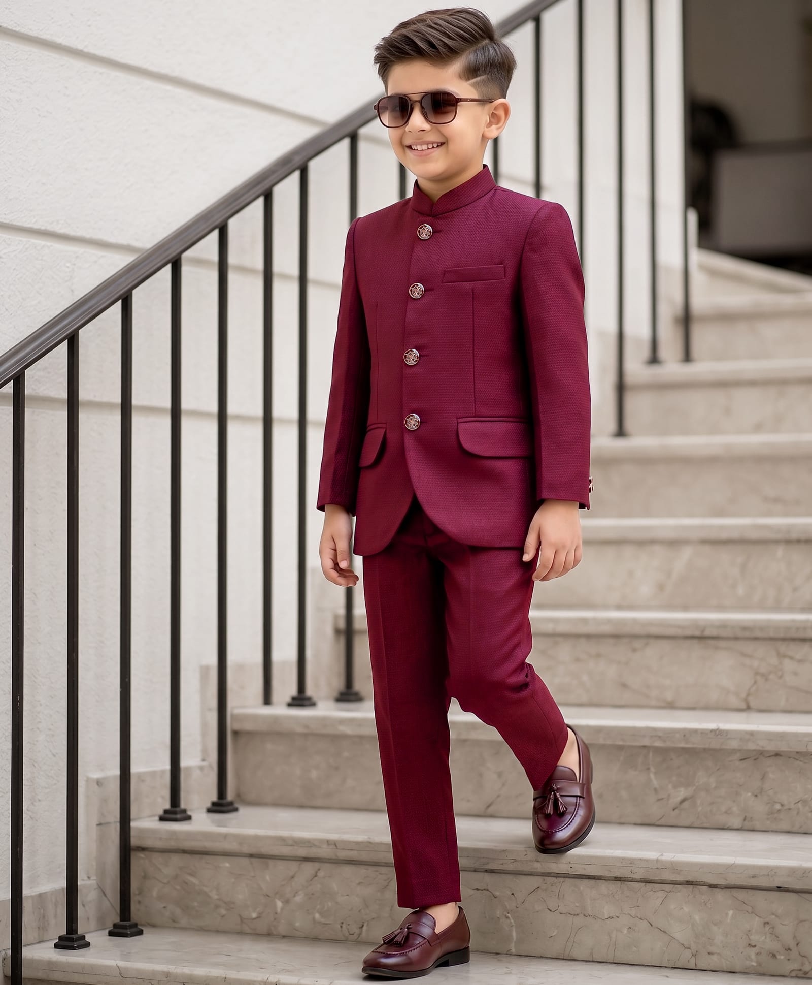 Robo Fry Full SleevesSolid Color Jodhpuri Coat with Pant - Maroon-picture-14