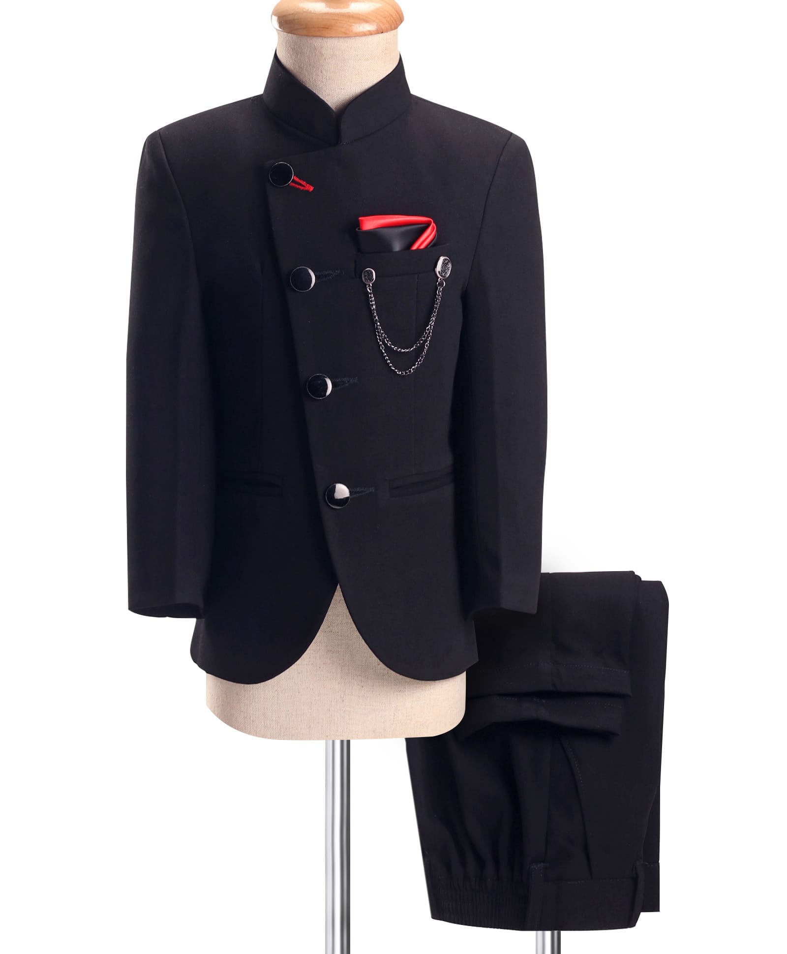 Robo Fry Knit Full Sleeves Solid Color Party Suit with Chain -Black-image-33