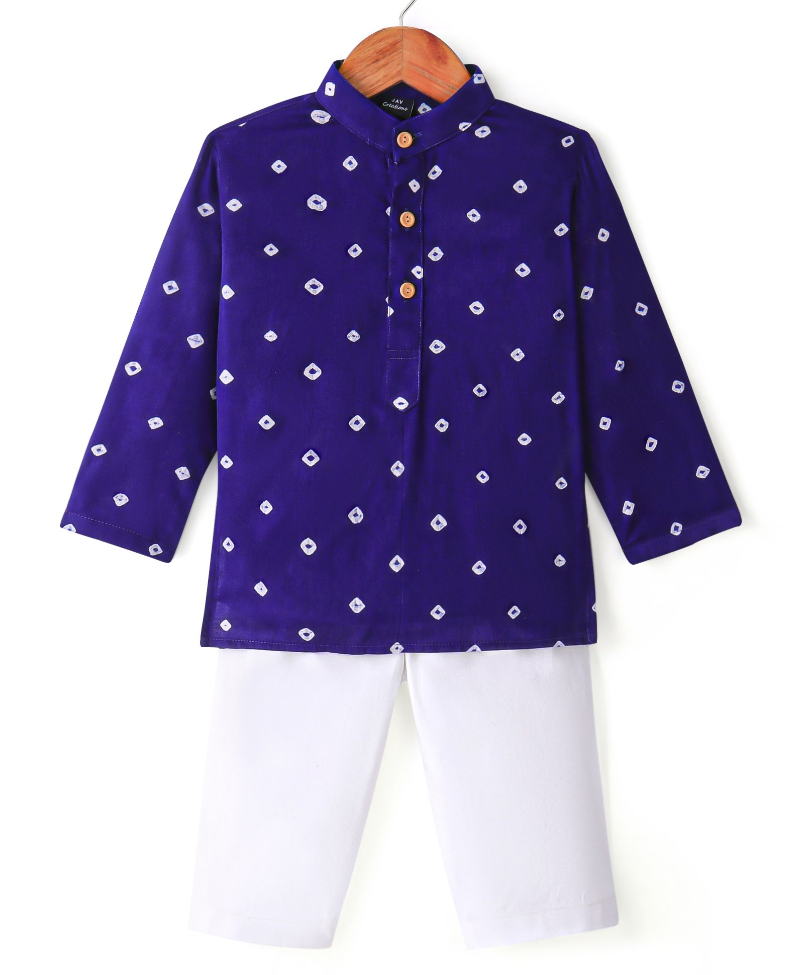 JAV Creations Full Sleeves Bandhani Printed Kurta With  Pyjama - Royal Blue-image-19