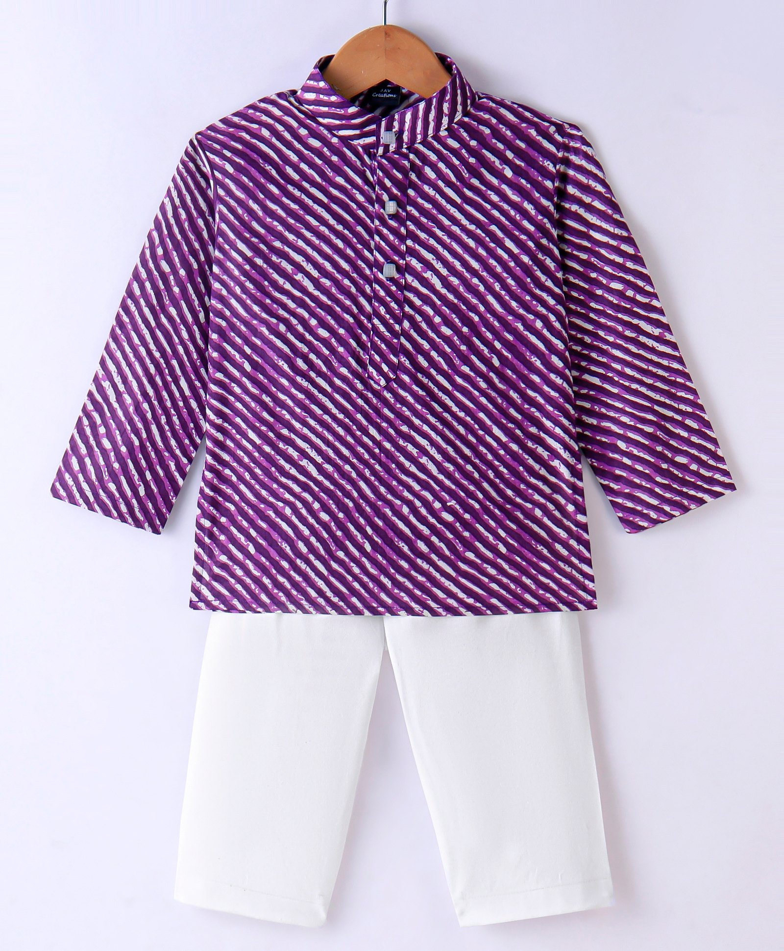 JAV Creations Full Sleeves Leheriya  Printed Kurta With  Pyjama - Purple-picture-22