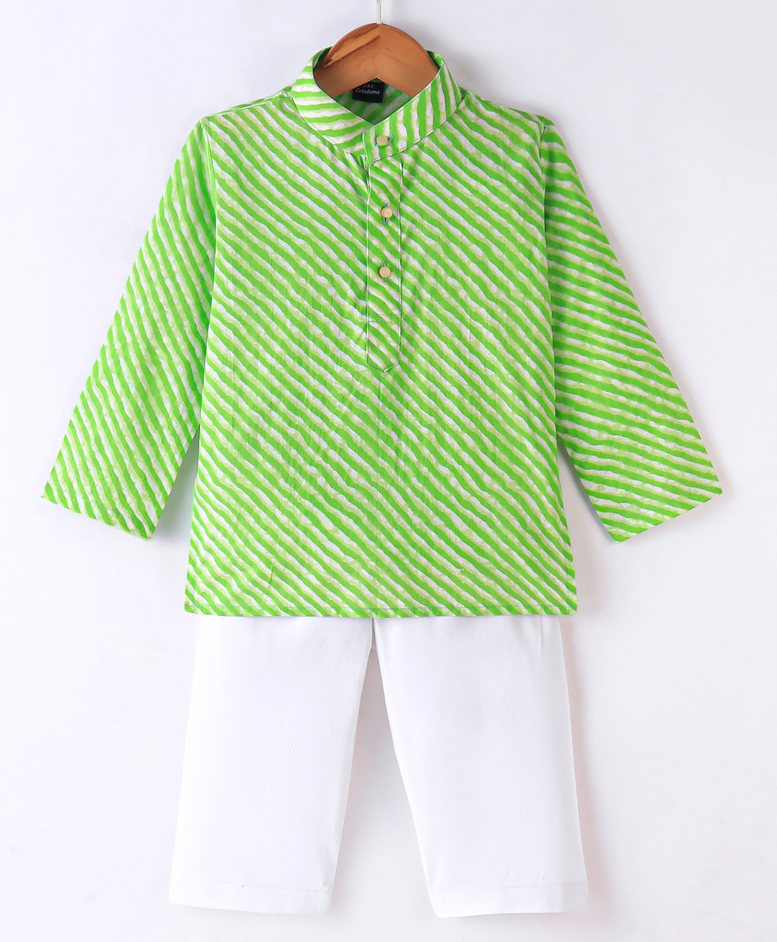 JAV Creations Full Sleeves Leheriya  Printed Kurta With  Pyjama - Green-picture-25