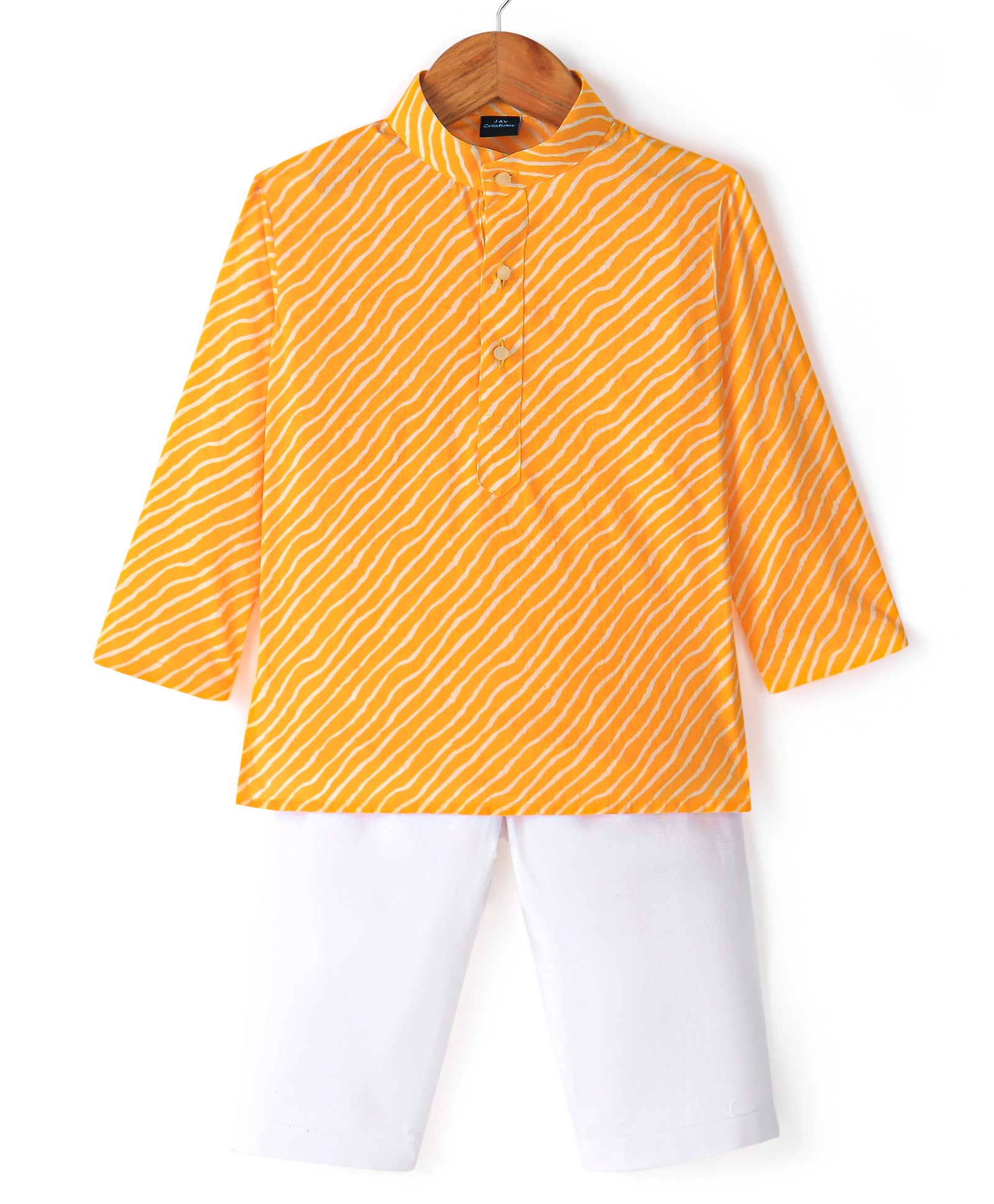 JAV Creations Full Sleeves Leheriya  Printed Kurta With  Pyjama - Yellow-picture-12