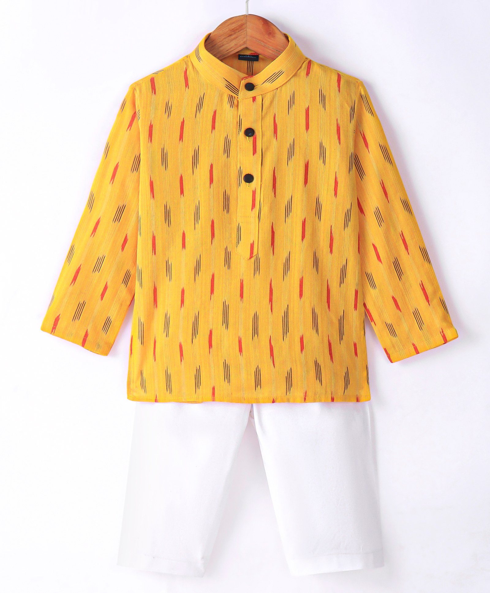 JAV Creations Full Sleeves Ikat Printed Kurta With  Pyjama - Yellow-picture-29