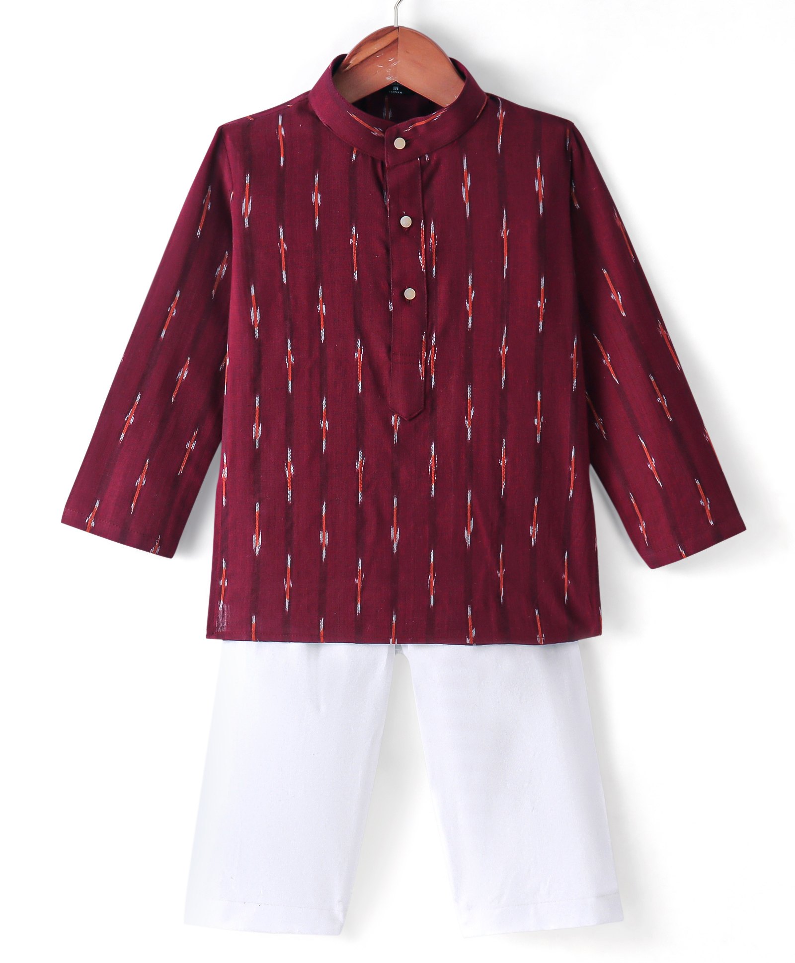 JAV Creations Full Sleeves Ikat Printed Kurta With  Pyjama - Maroon-picture-26