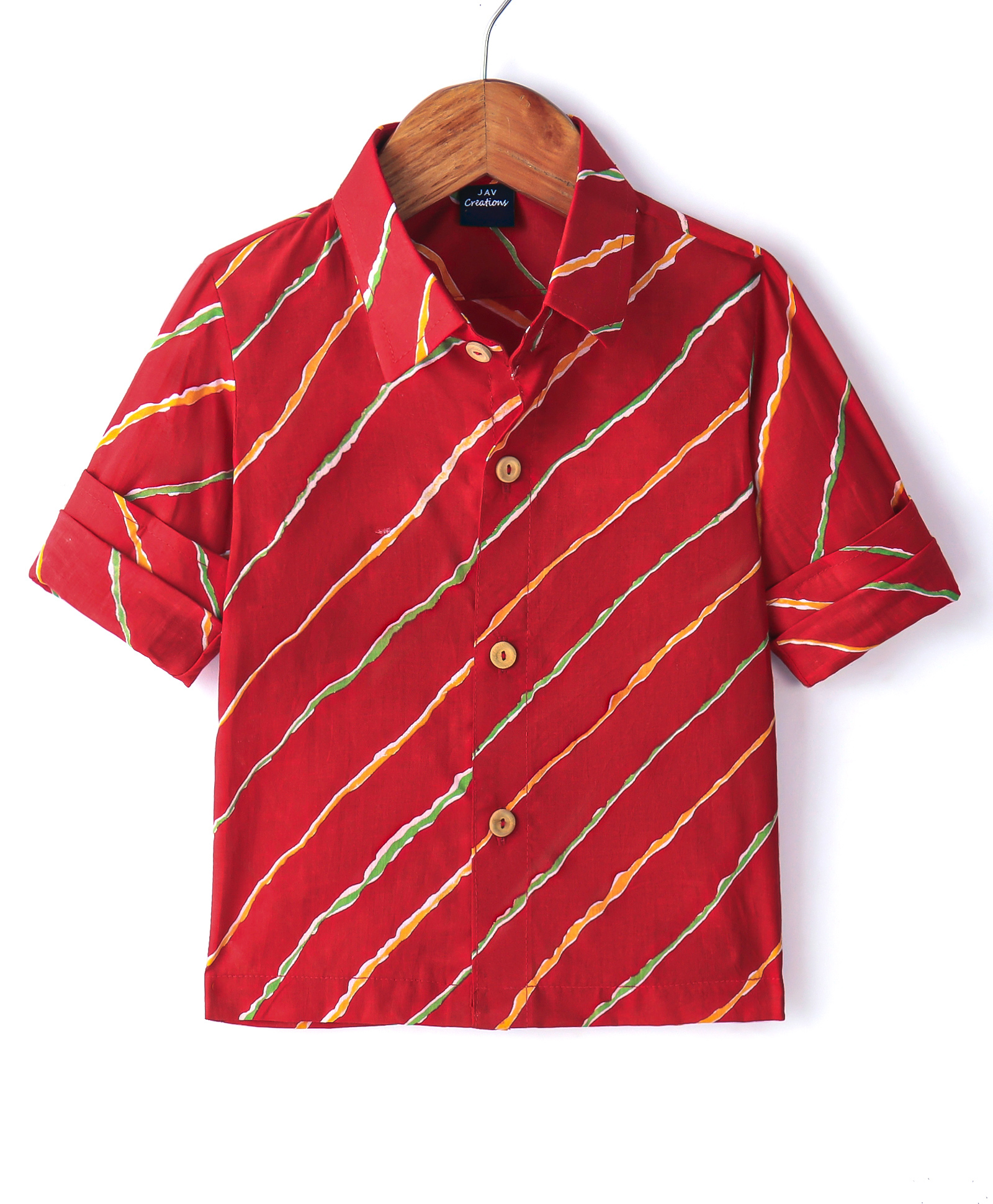 JAV Creations Full Sleeves Leheriya Printed Shirt - Maroon-picture-35