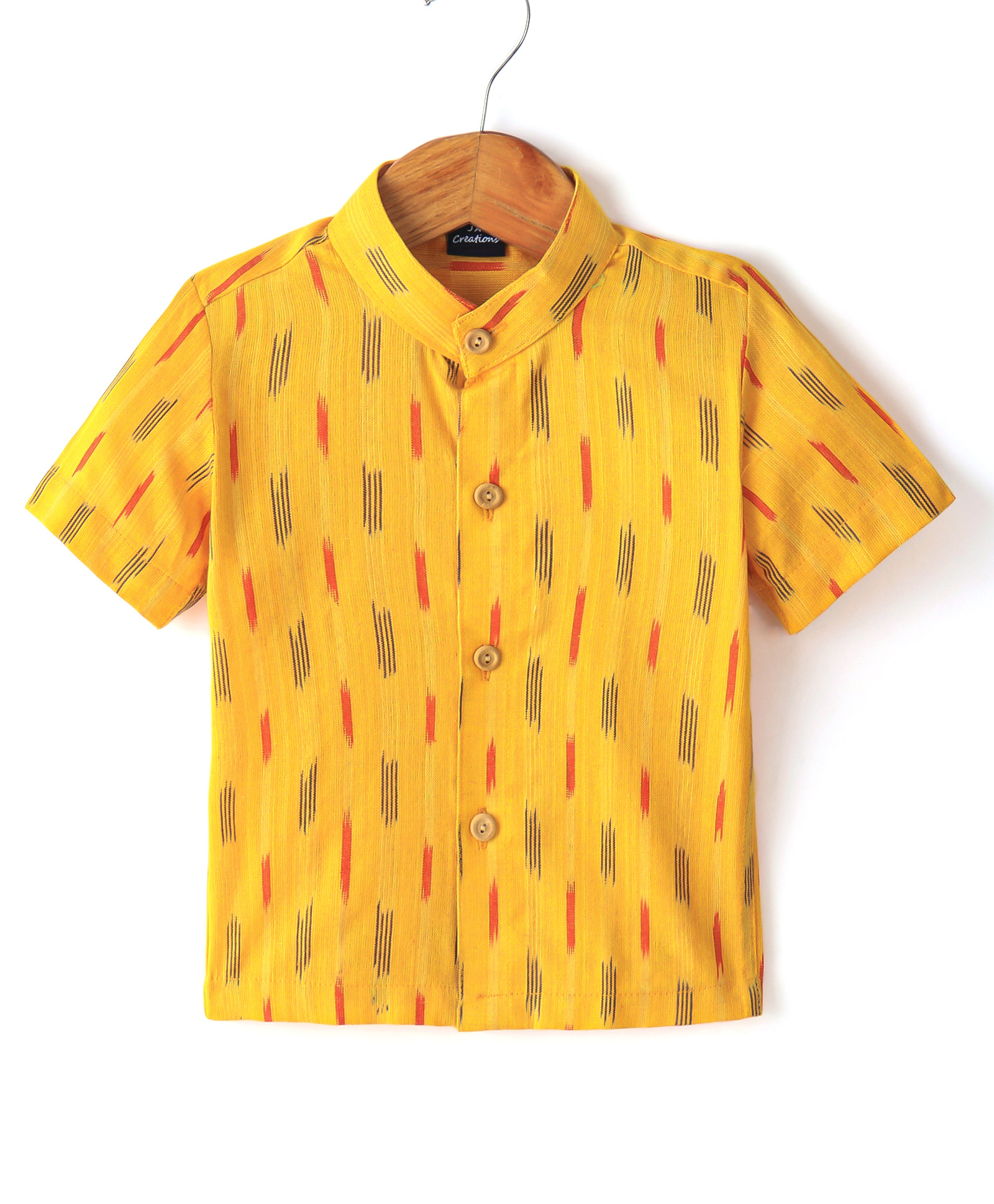 JAV Creations Half Sleeves Ikat Printed Shirt - Yellow-image-45
