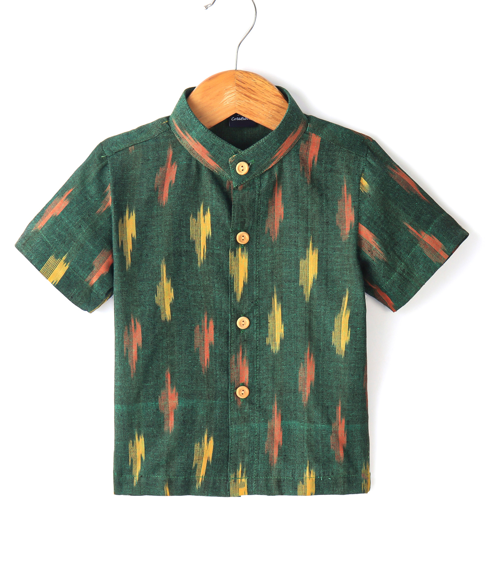 JAV Creations Half Sleeves Ikat Printed Shirt - Green-picture-23