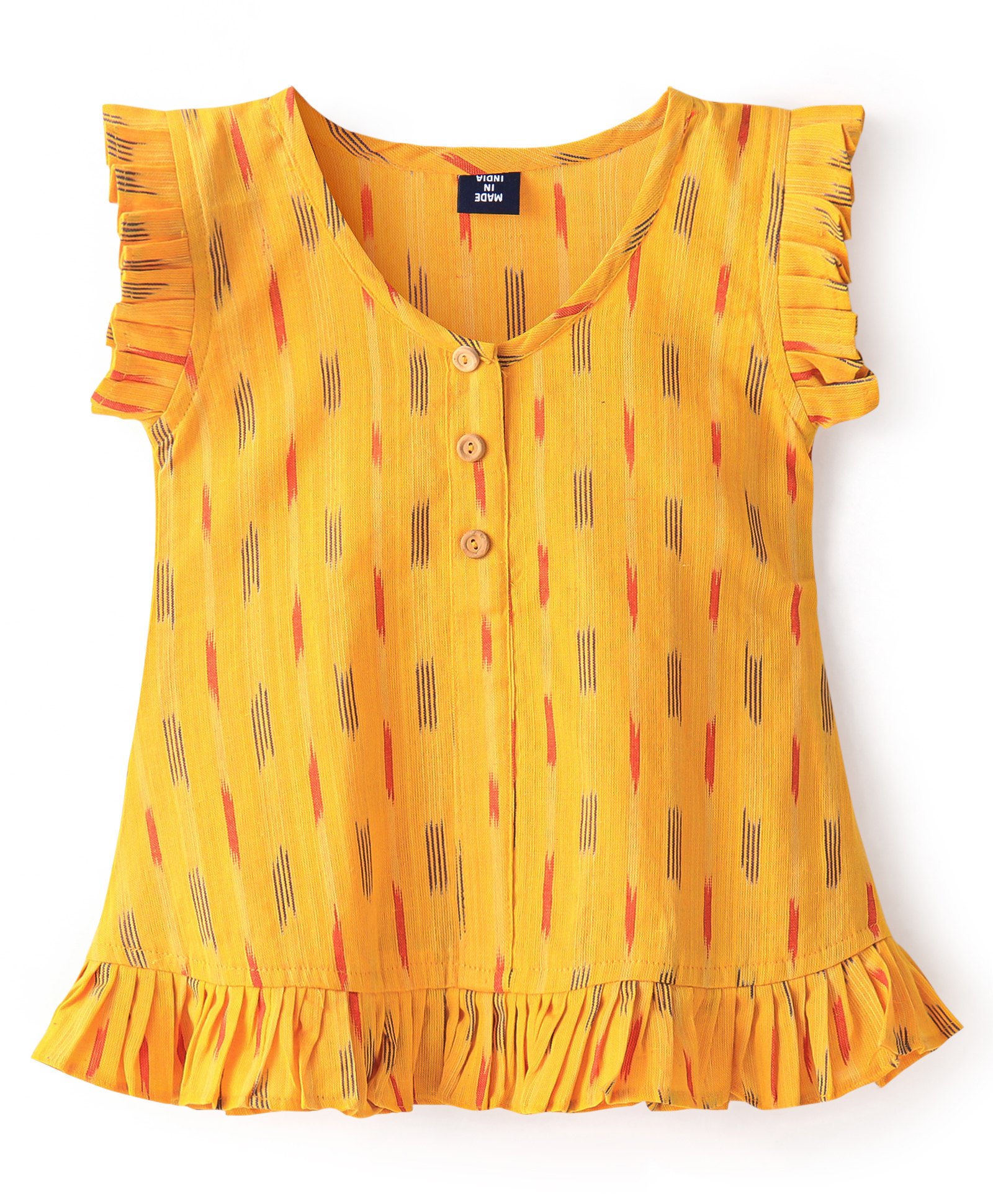 JAV Creations Frill Sleeves Ikat  Designed Top  - Yellow-image-49