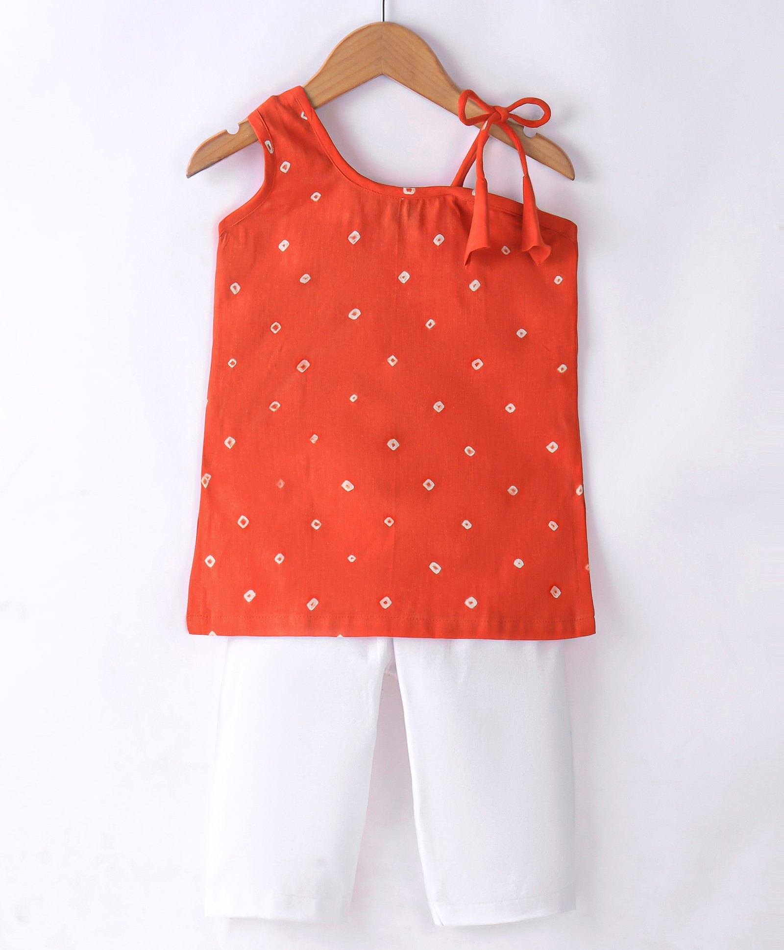 JAV Creations Sleeveless Bandhani Designed Kurta & Pant - Orange-picture-0
