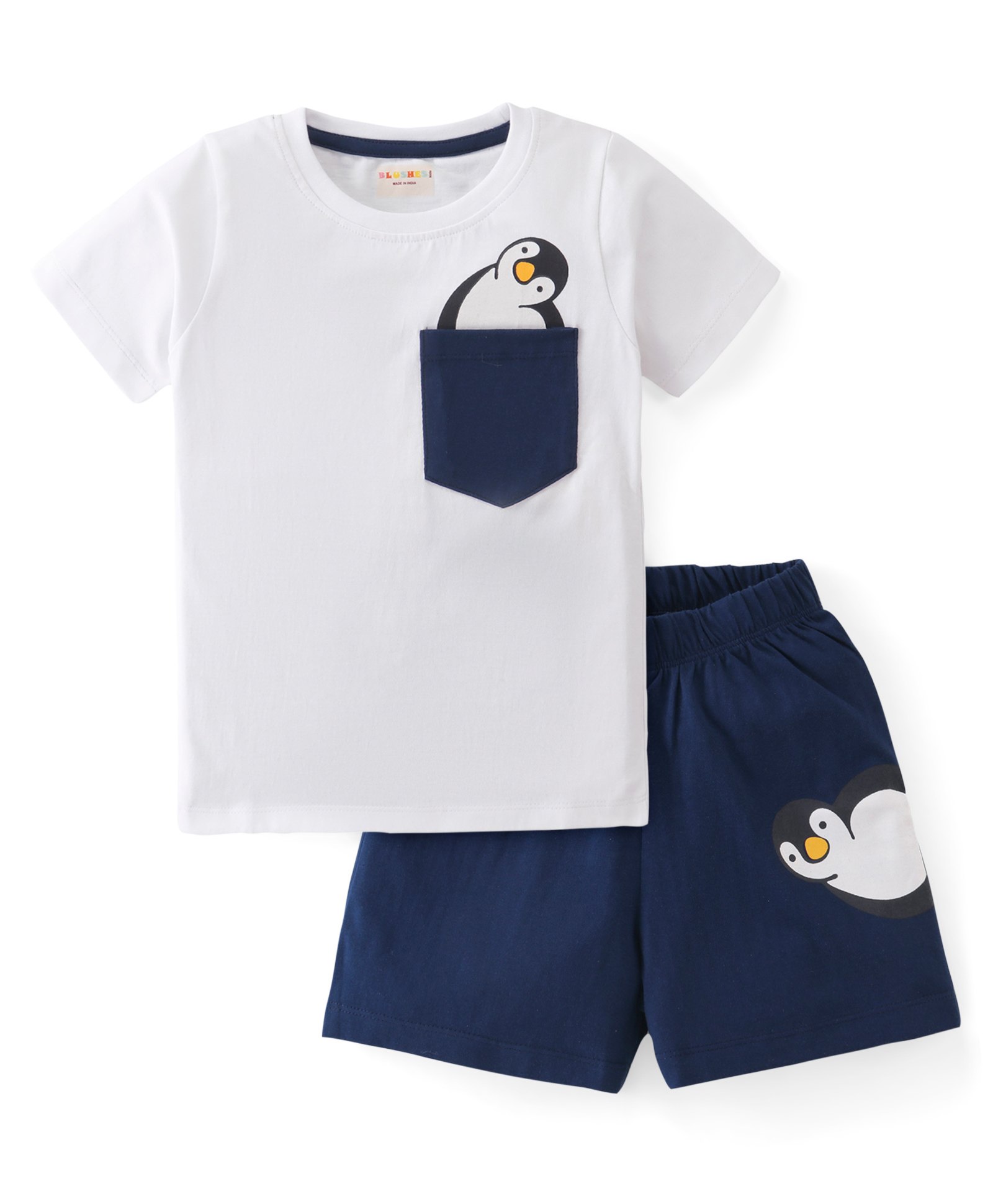 BLUSHES Cotton Knit Half Sleeves Penguin Printed Coordinating Night Suit - White & Airforce Navy-picture-46