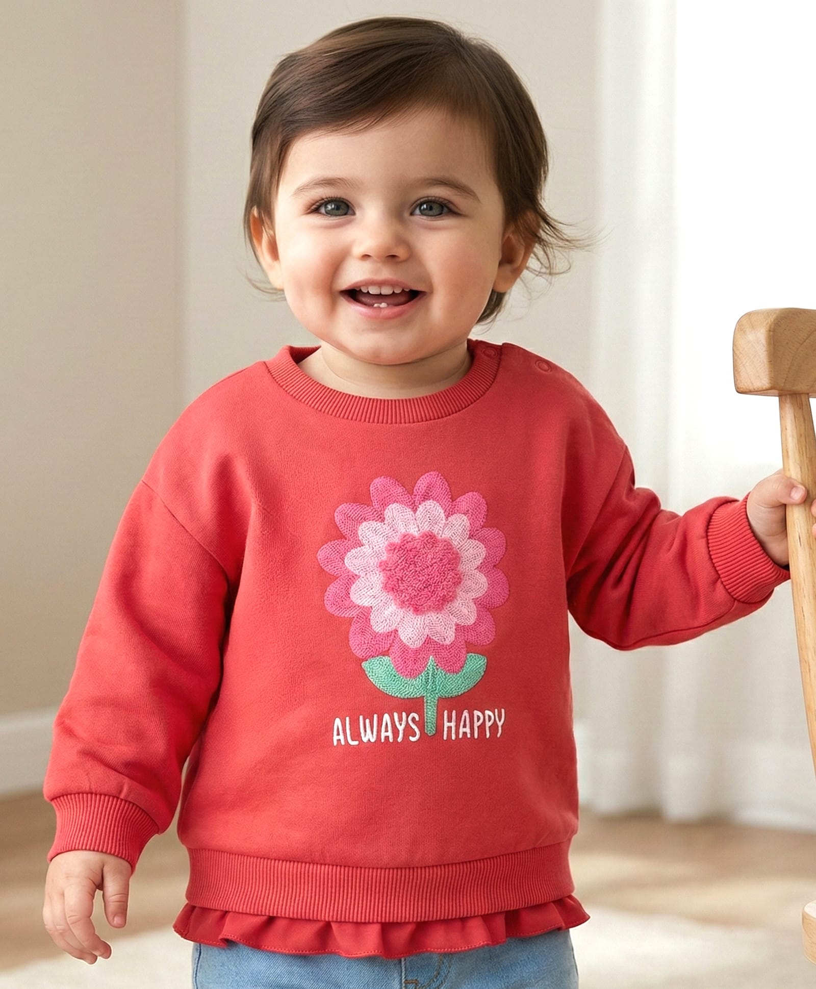 Babyoye Cotton Knit Full Sleeves Pullover Sweatshirt with Floral Embroidery - Red-picture-25