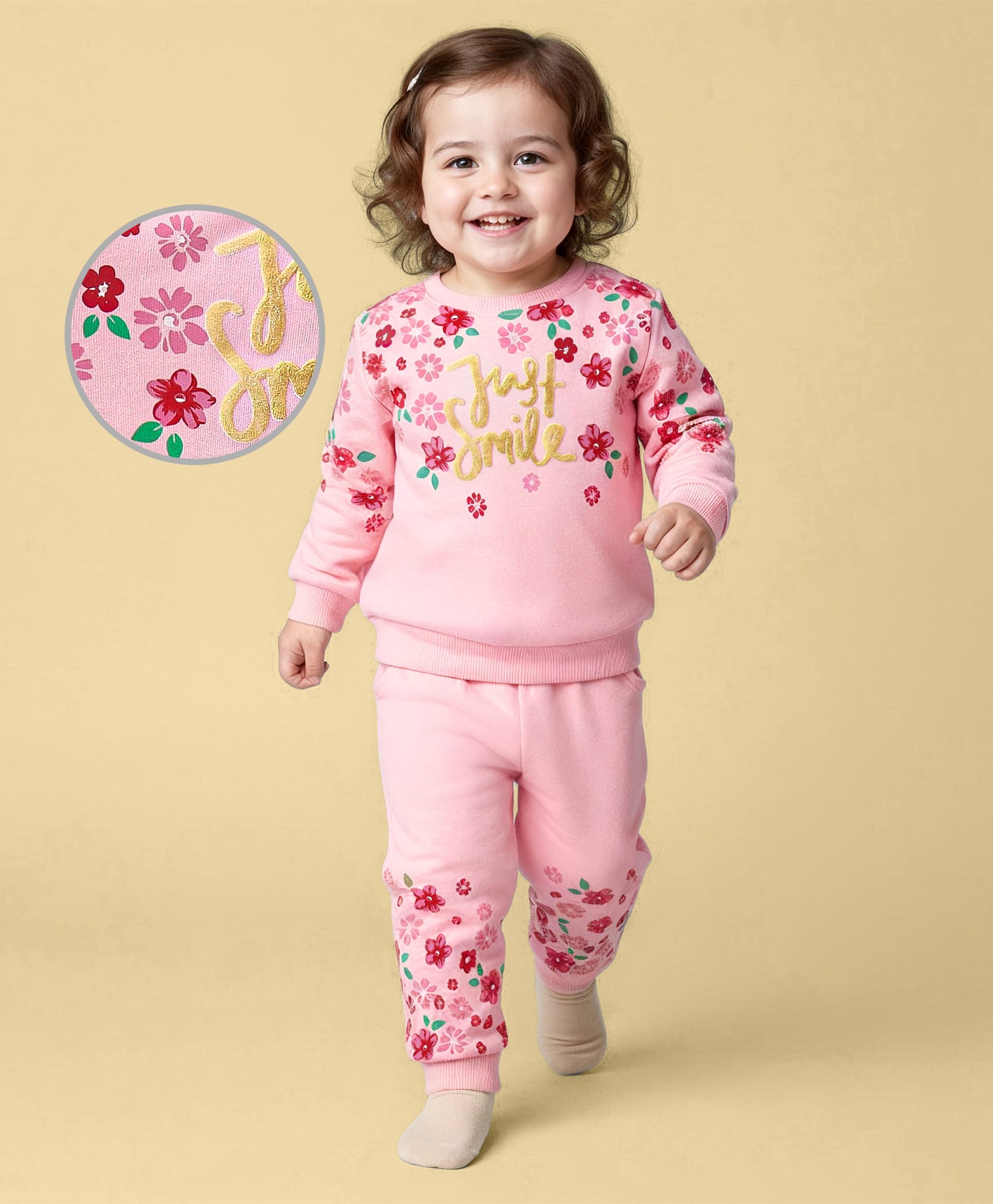 Babyoye Cotton Knit Full Sleeves Winter Wear Suit With Floral Print - Pink-image-48