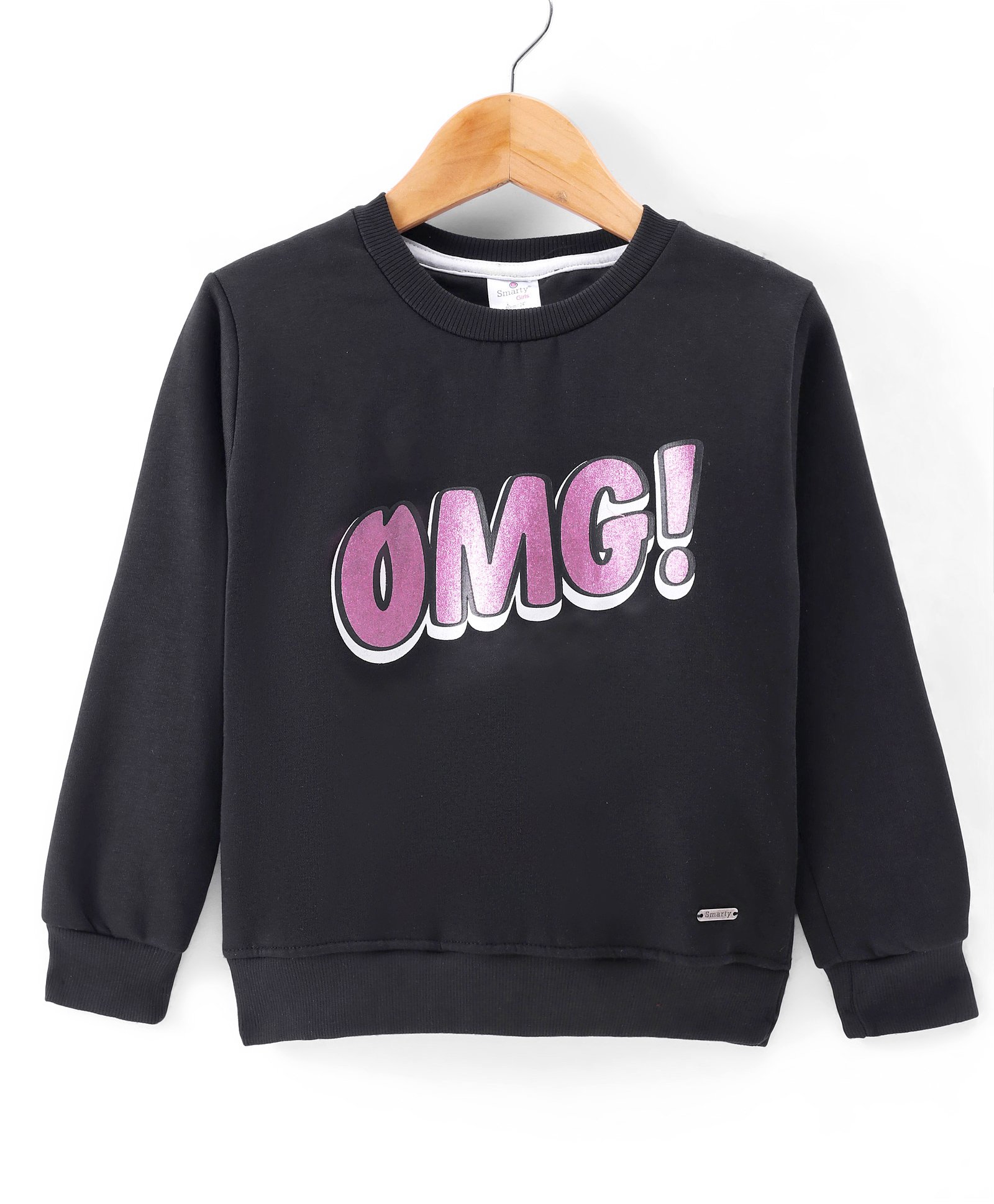 Smarty Girls Cotton Knit Full Sleeves Fleece Sweatshirt Text Print - Black-picture-17
