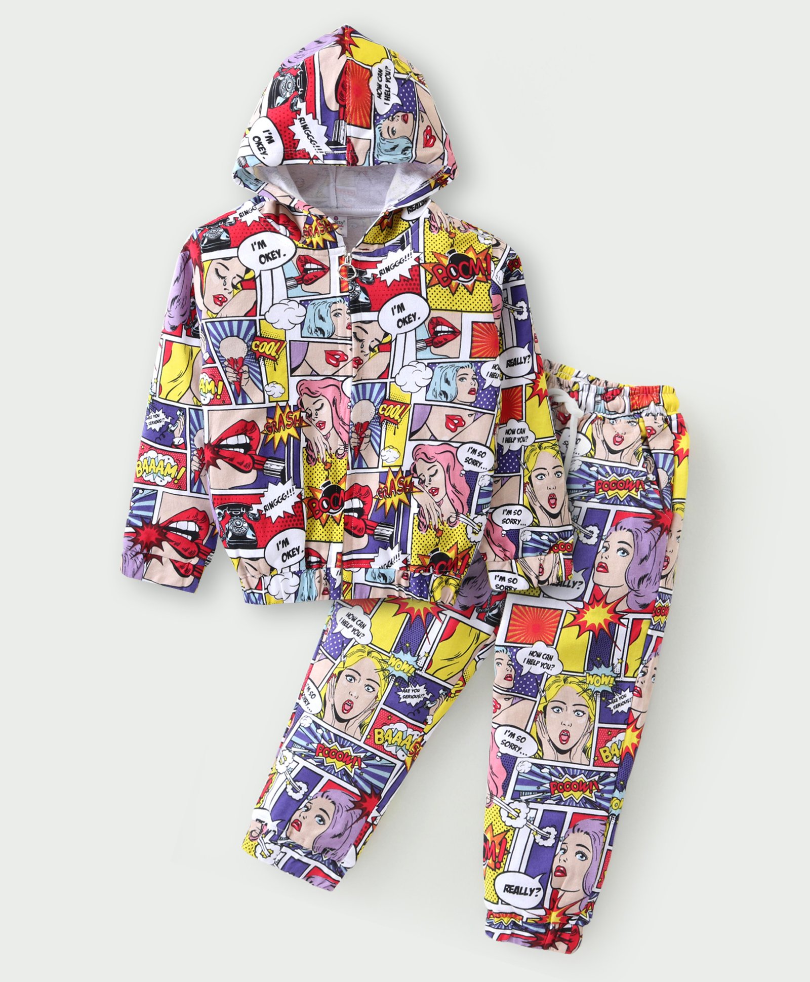 smarty girls Smarty Looper Knit Front Open Full Sleeves Printed  Winter Wear Hooded Night Suit  - Multicolour-picture-18