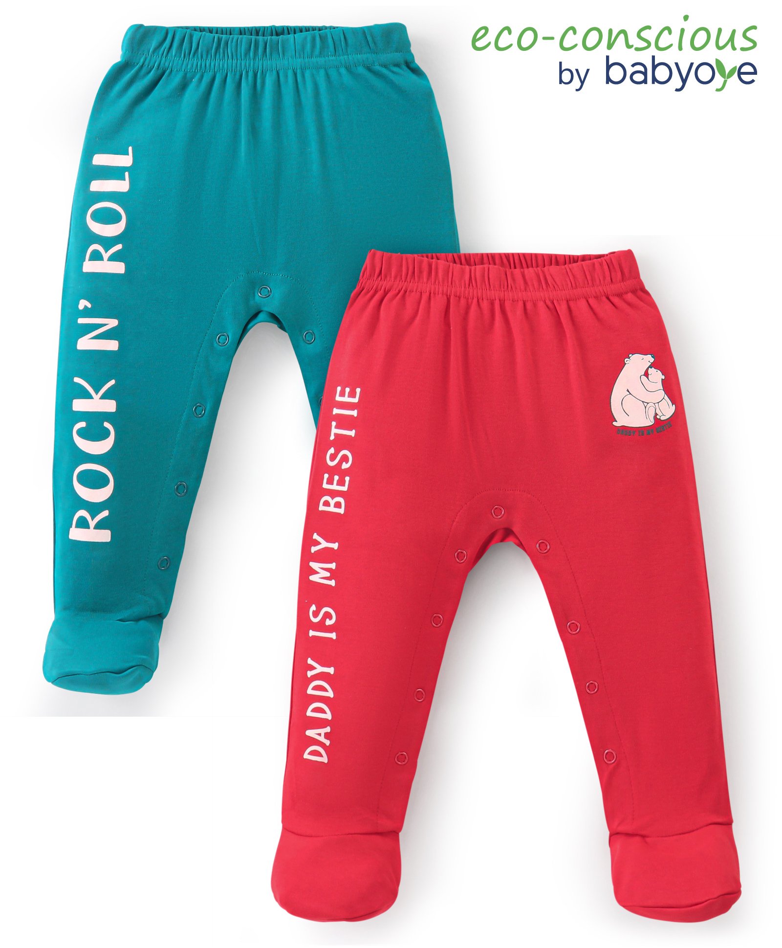 Babyoye 100% Cotton With Anti Bacterial Finish Bootie Leggings Text Print Pack of 2 - Red & Blue-picture-22