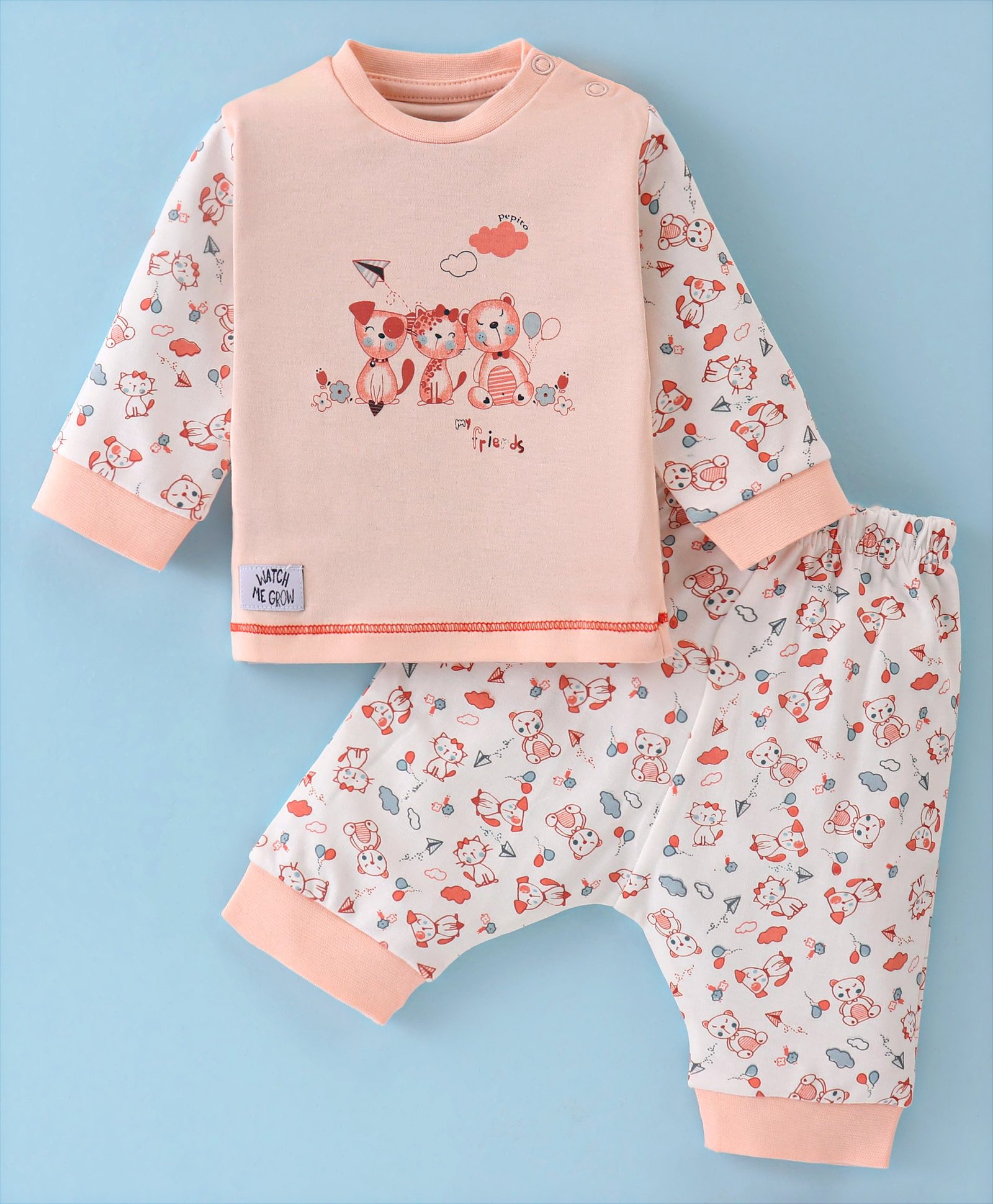 Pepito Interlock Knit Full Sleeves Night Suit with Bear Print -  Pink-image-31