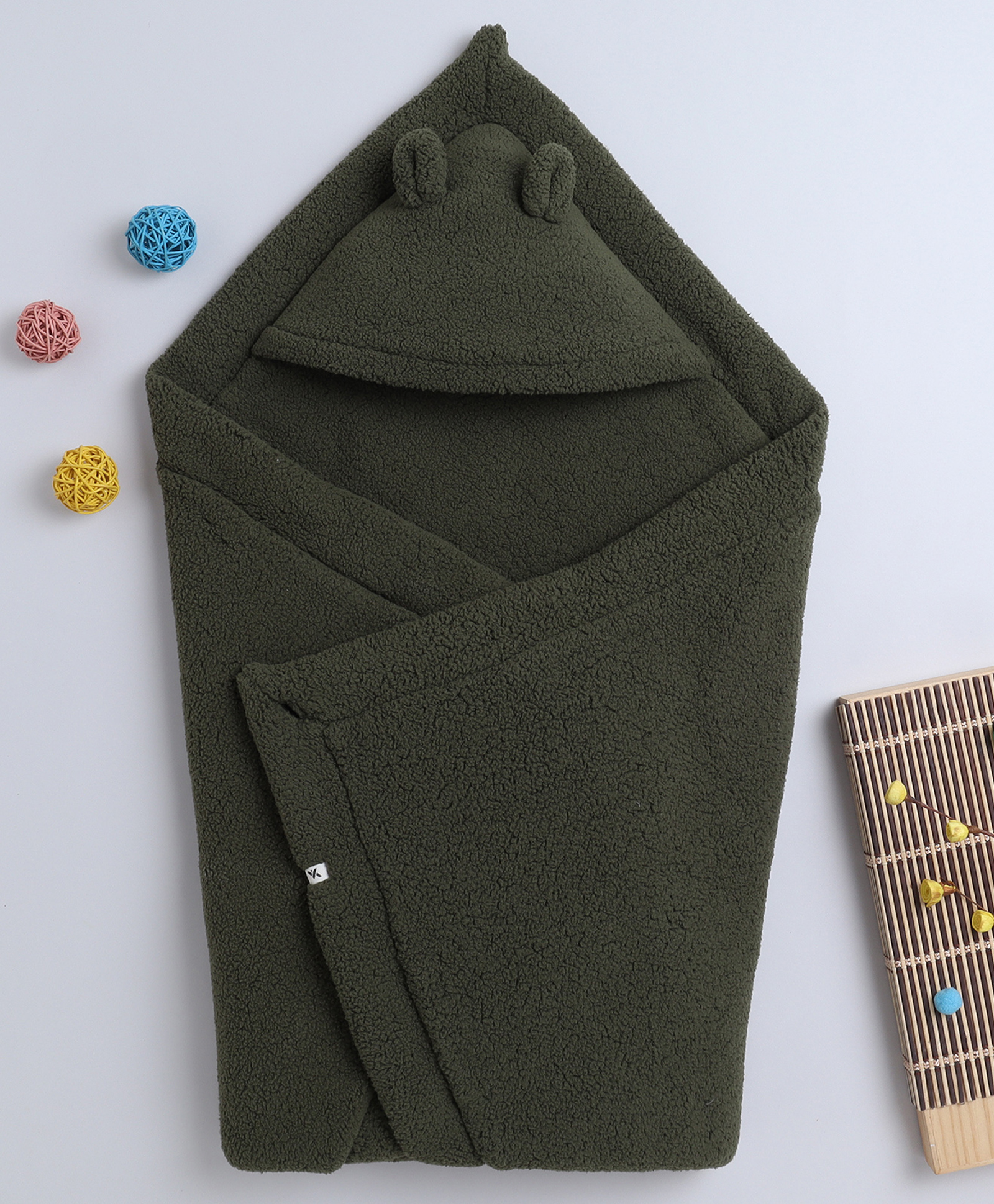 Yellow Apple Hooded Blanket cum Wrapper - Dark Green-image-39