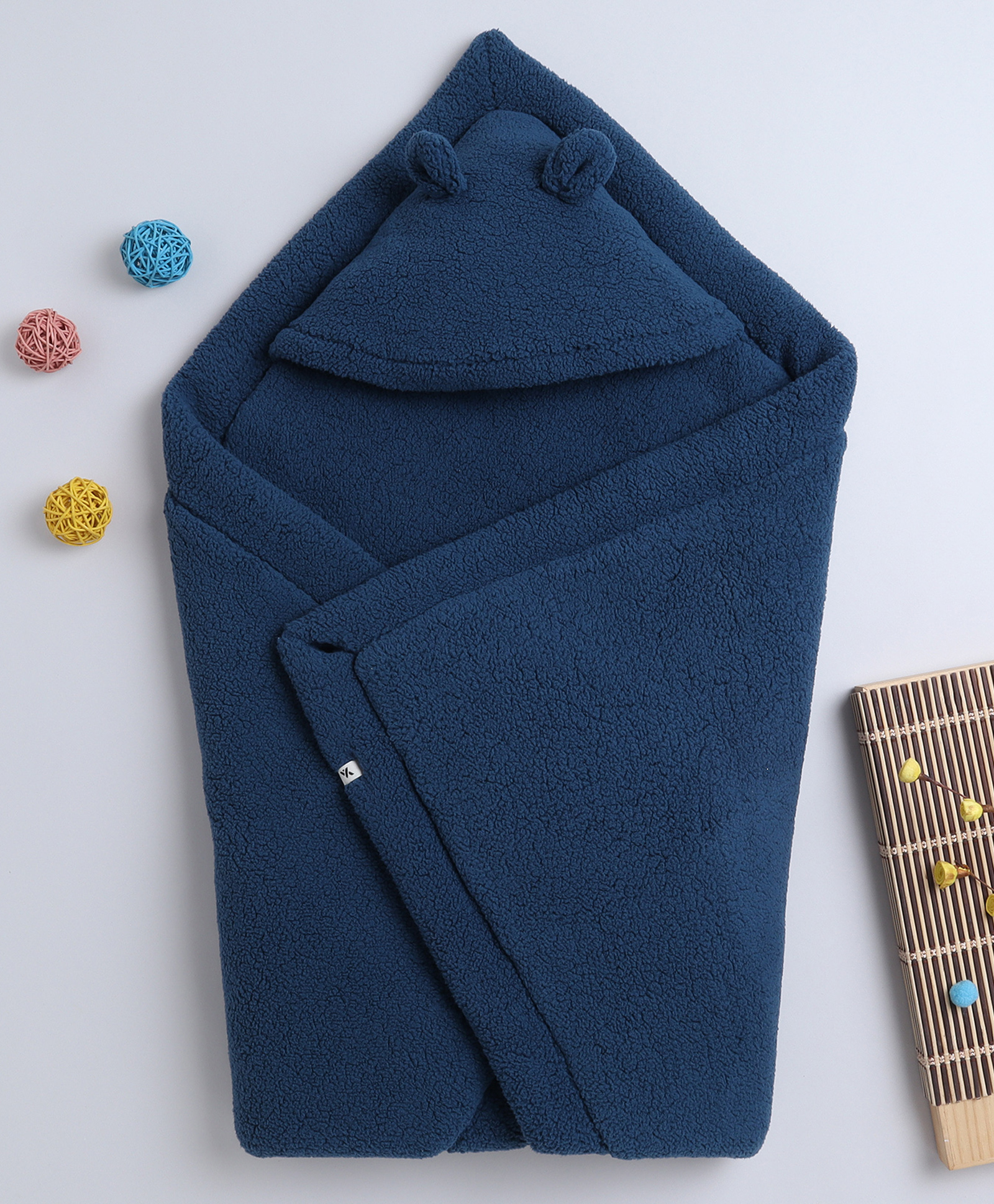 Yellow Apple Hooded Blanket cum Wrapper - Navy Blue-image-5
