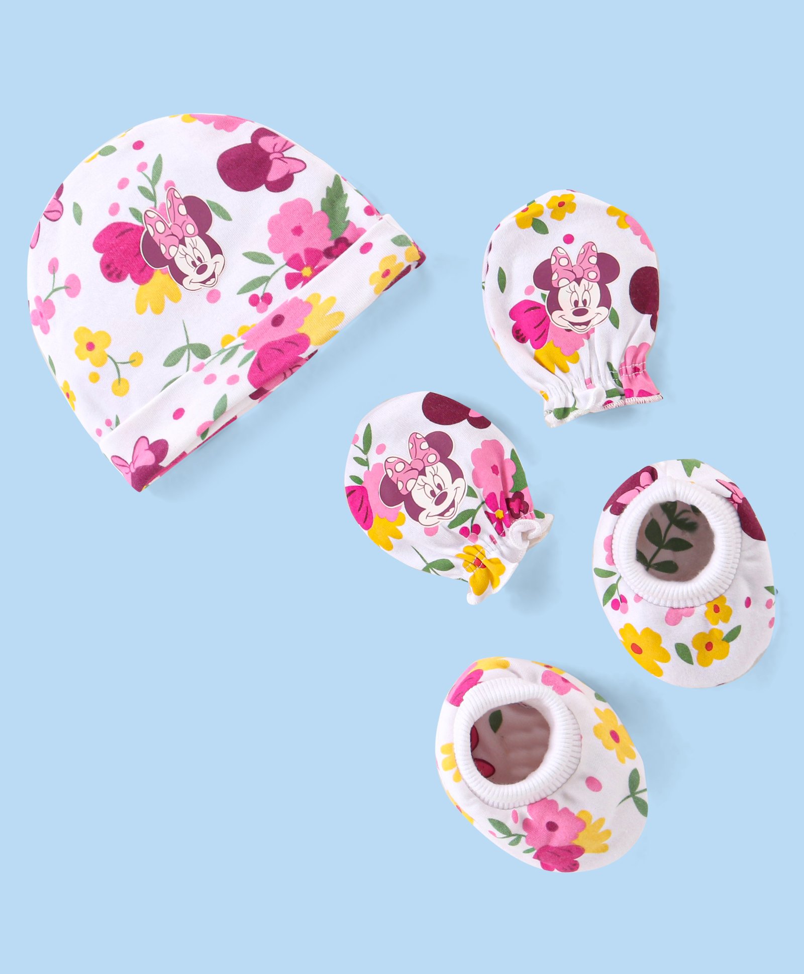 Babyhug Disney  Cap Mittens & Booties Set With Minnie Mouse Graphics - White-image-18