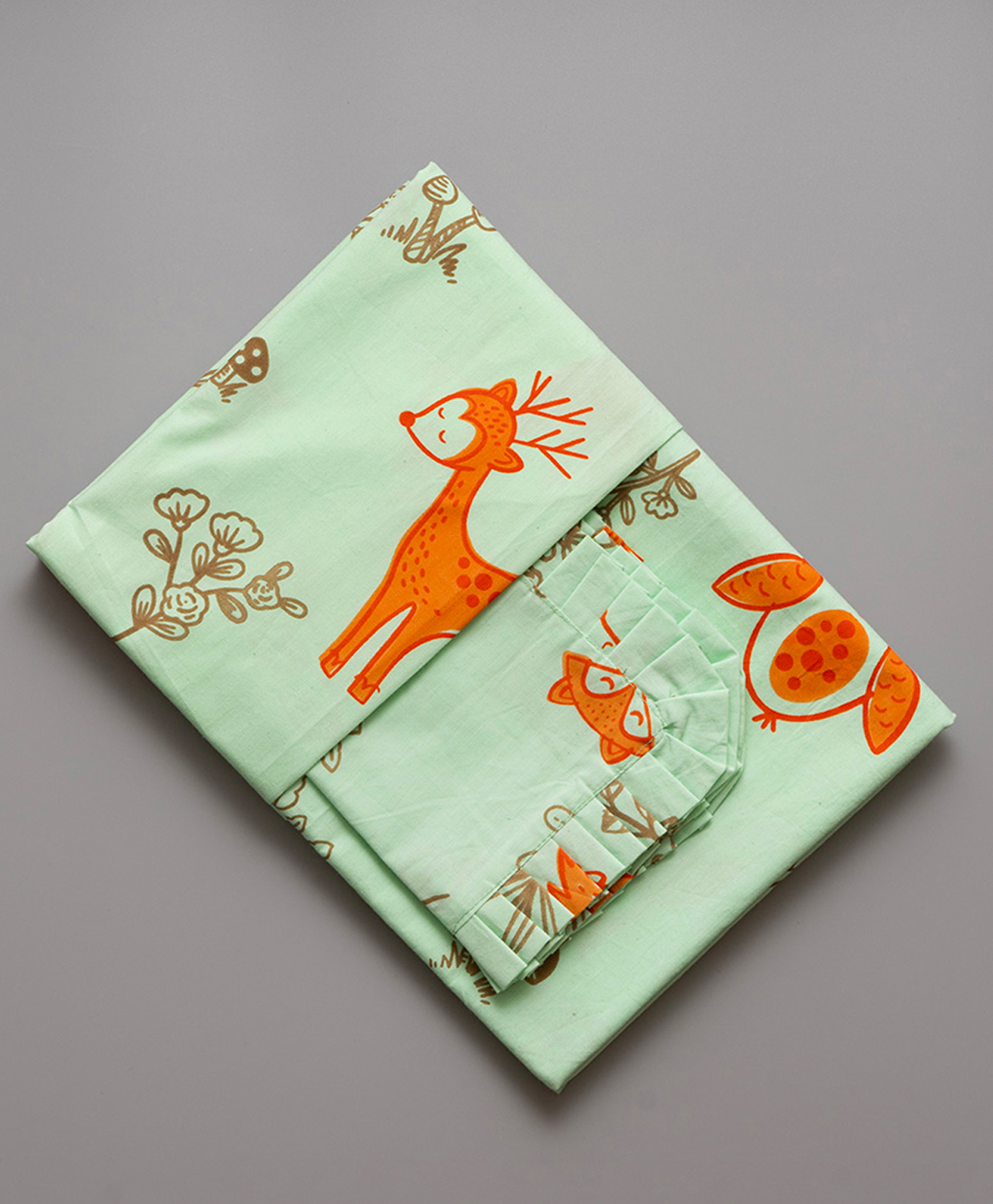 Gudgoodie 100% Cotton Percale Flat Cot Bedsheet with Pillow Cover Enchanted Forest Theme - Green Orange-image-41