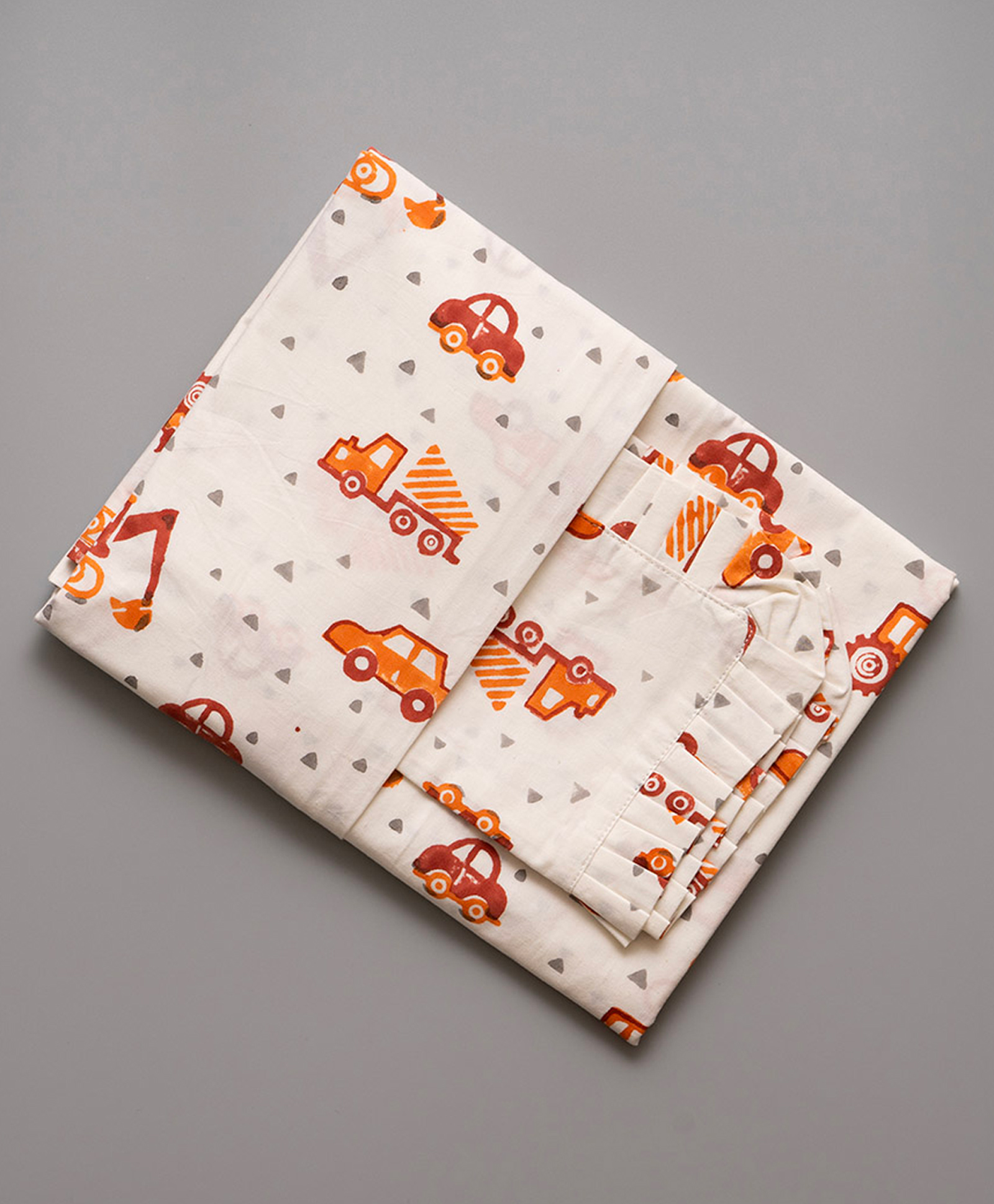Gudgoodie 100% Cotton Percale Flat Cot Bedsheet with Pillow Cover Vehicles Theme - Red-image-2