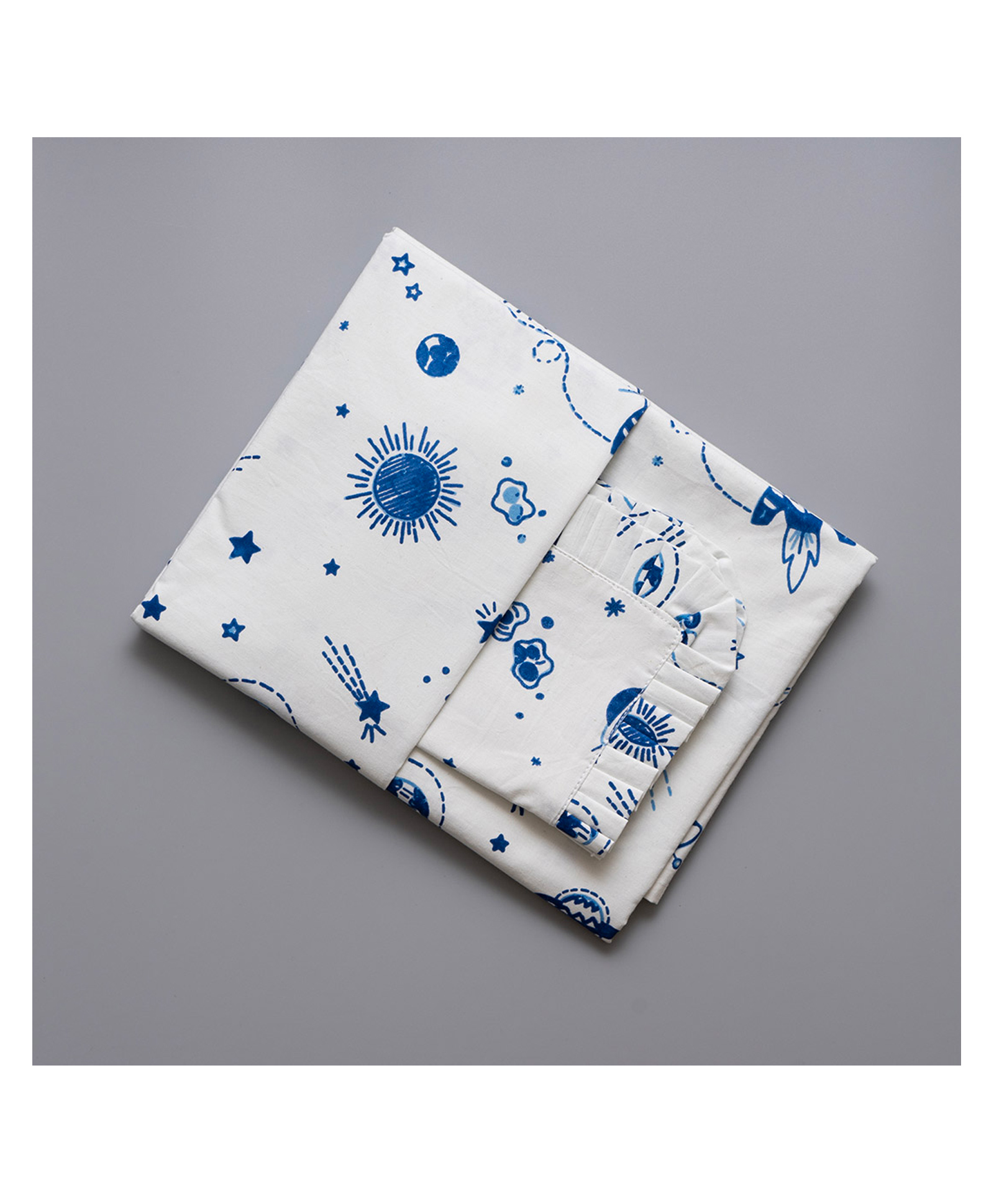 Gudgoodie 100% Cotton Percale Flat Cot Bedsheet with Pillow Cover Galactic Adventure Theme - Blue-picture-10
