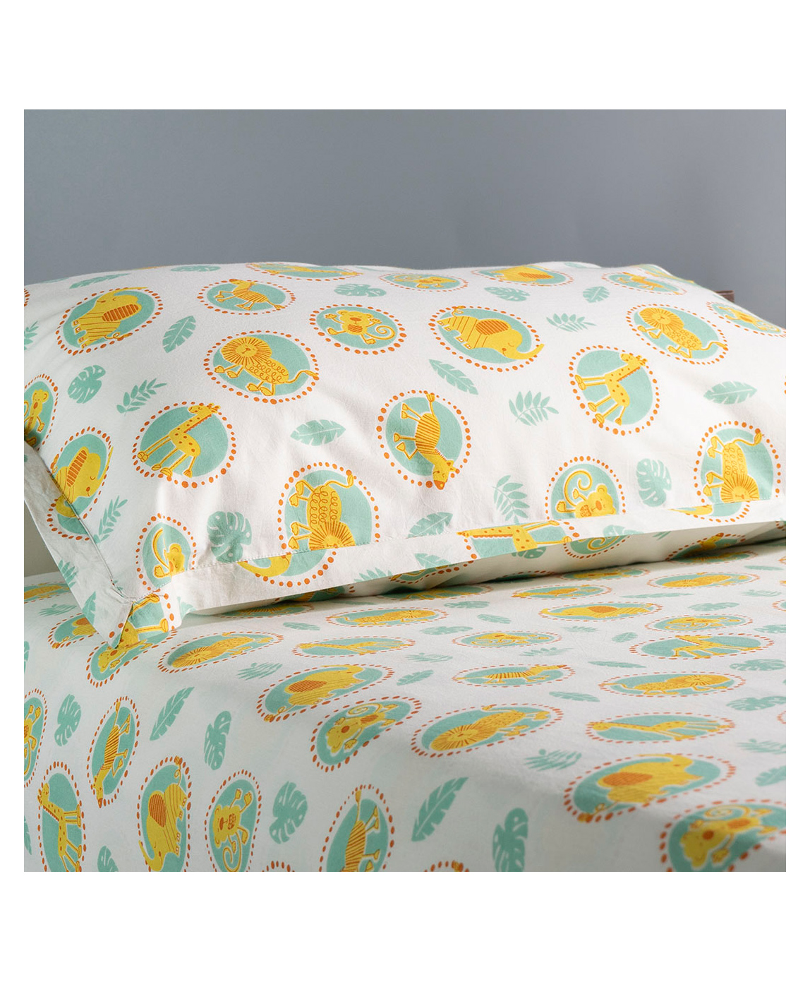 Gudgoodie 100% Cotton Percale Flat Kids Bedsheet with Pillow Cover for Single Bed Jungle Safari Theme - Multicolor-image-29