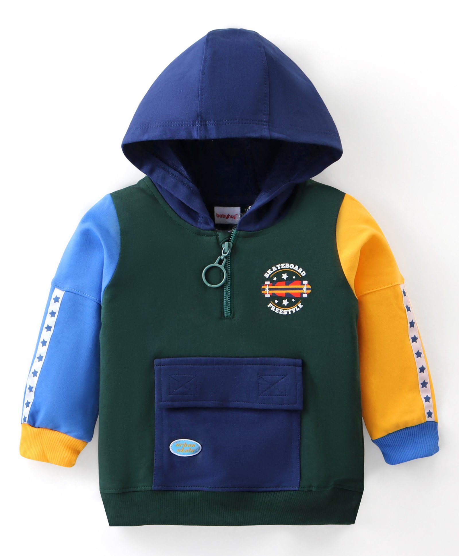 Babyhug Cotton Full Sleeves Hooded Sweatshirt With  Zipper & Skateboard Embossing - Multicolor-picture-12