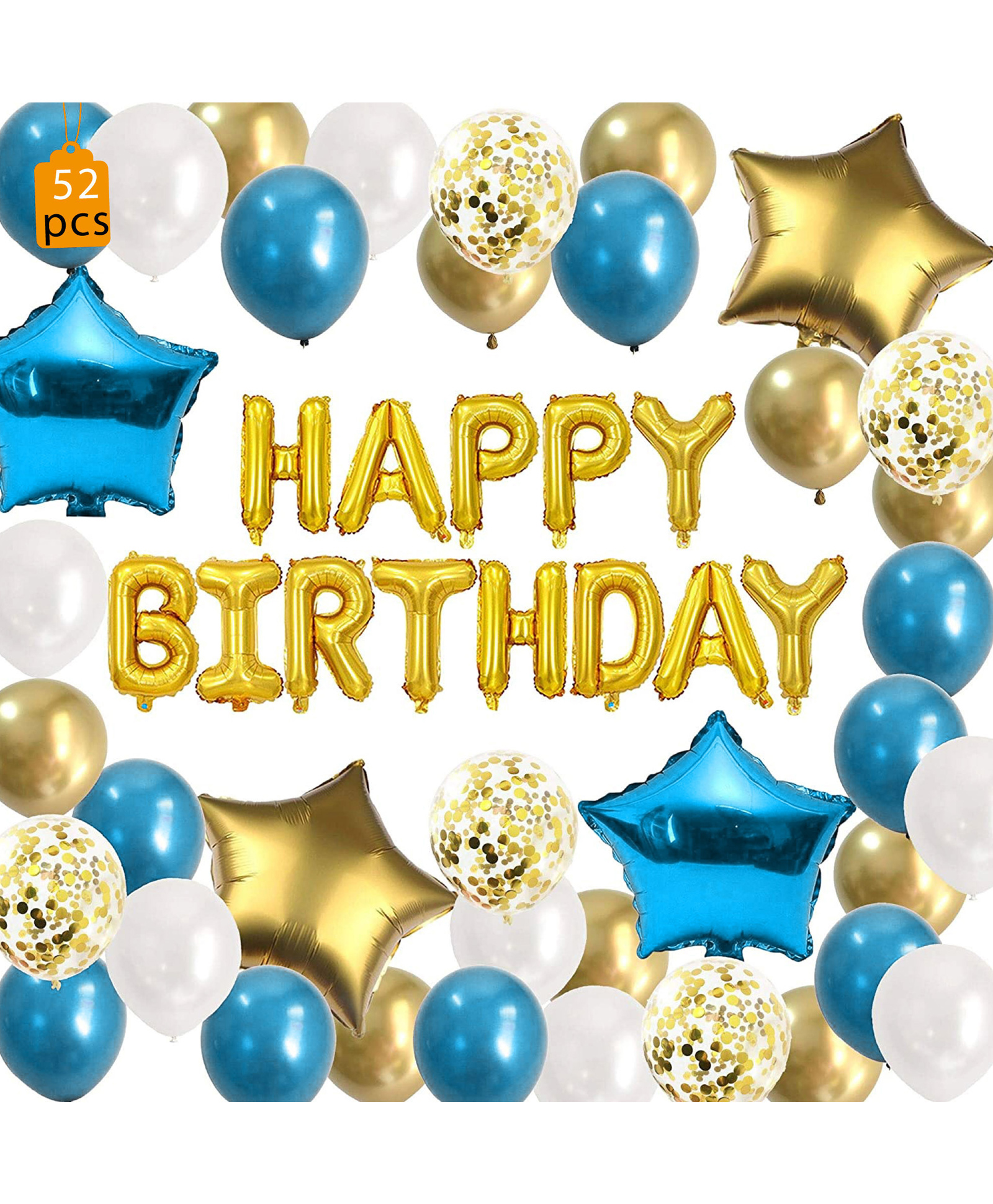 Premium Birthday Decor Kit Blue & Gold- Pack of 52