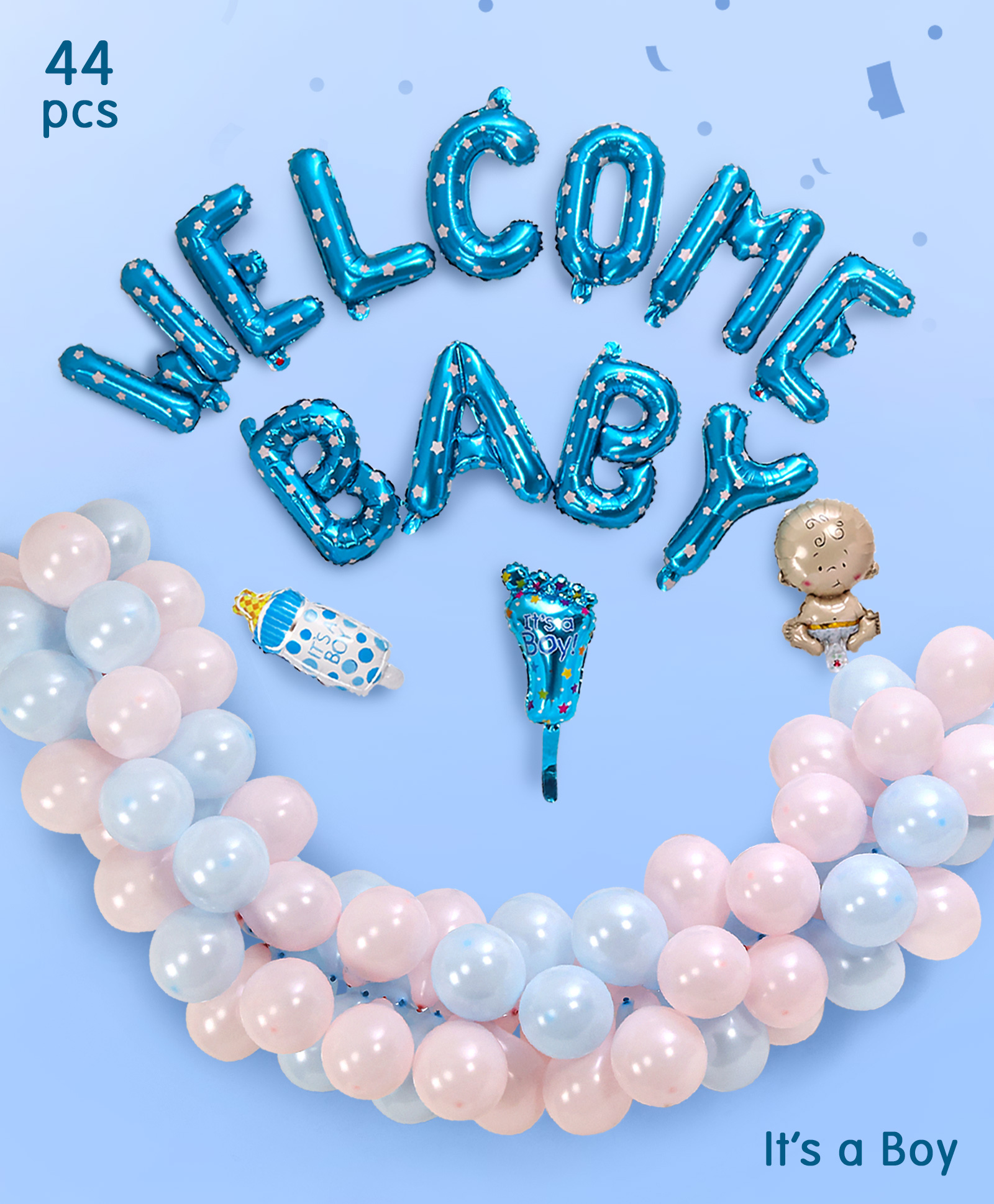 Welcome Baby Boy 44 pcs Premium Decoration Kit | Welcome Home Decoration Kit  for Baby Boy| New Born Baby Decoration Kit|Blue