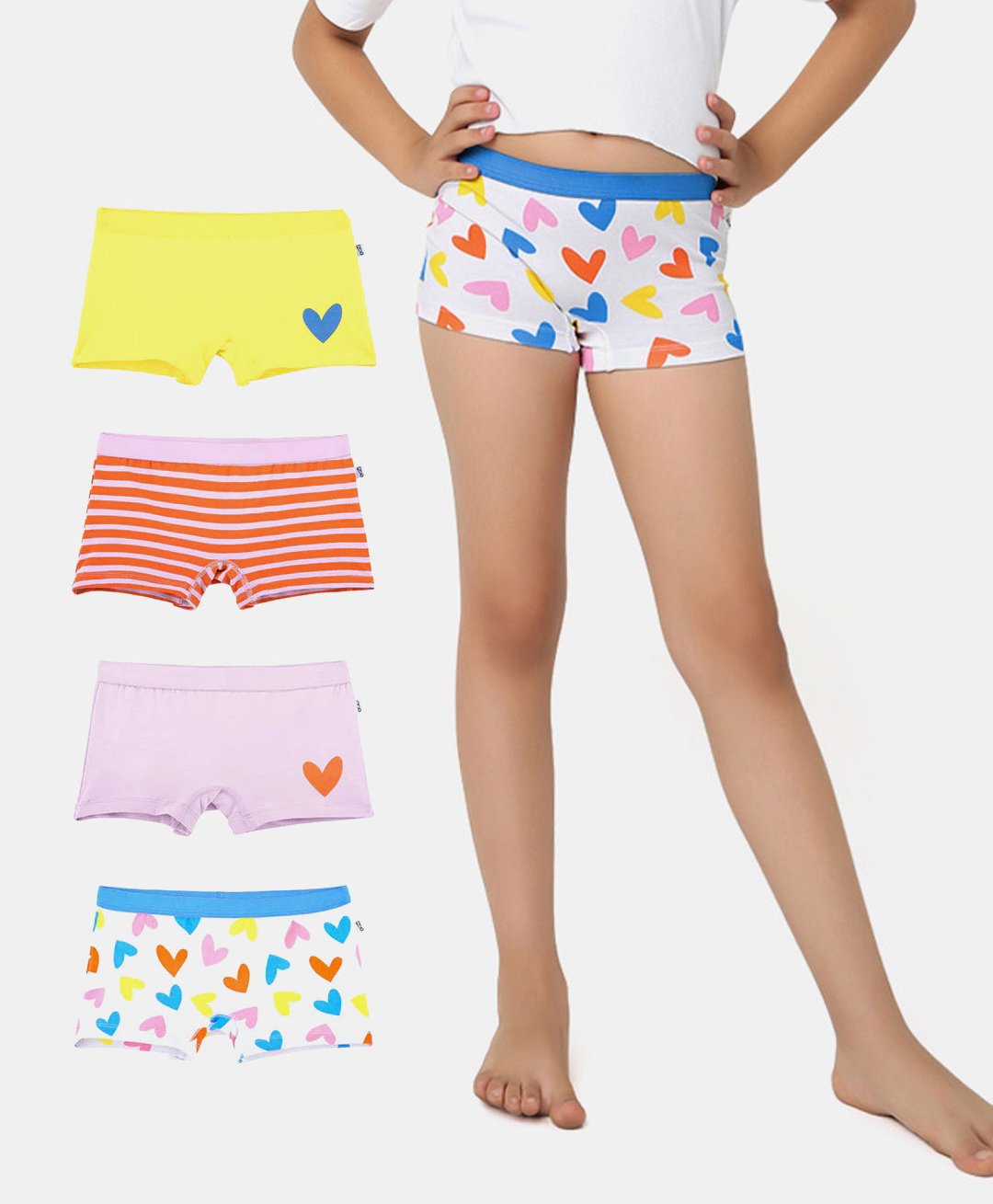 Plan B Cotton Elastane Pack Of 4 Heart & Striped Bloomers - Multi Colour-picture-39