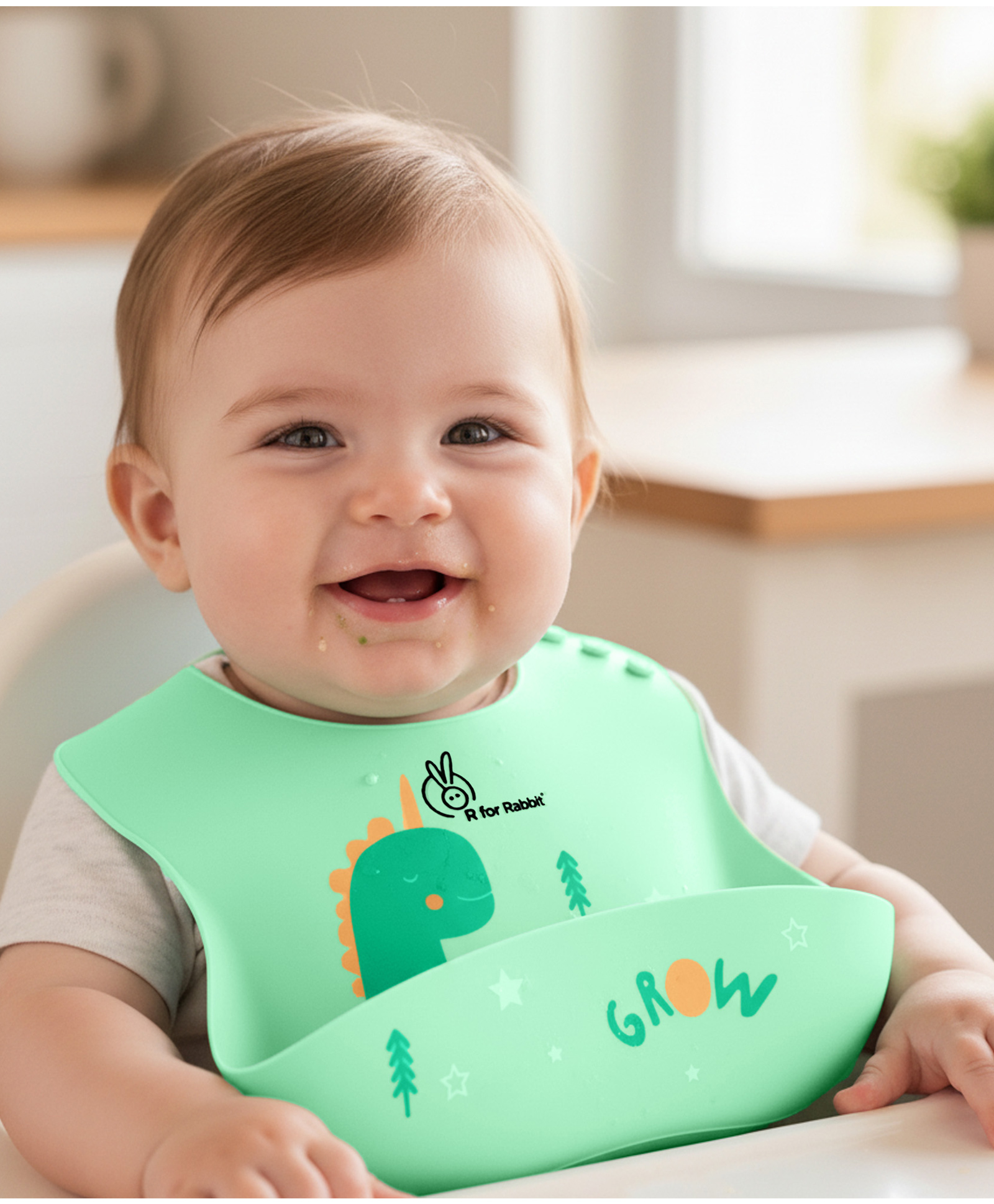 R for Rabbit Safari Silicone Bib with Adjustable Straps - Sea Green