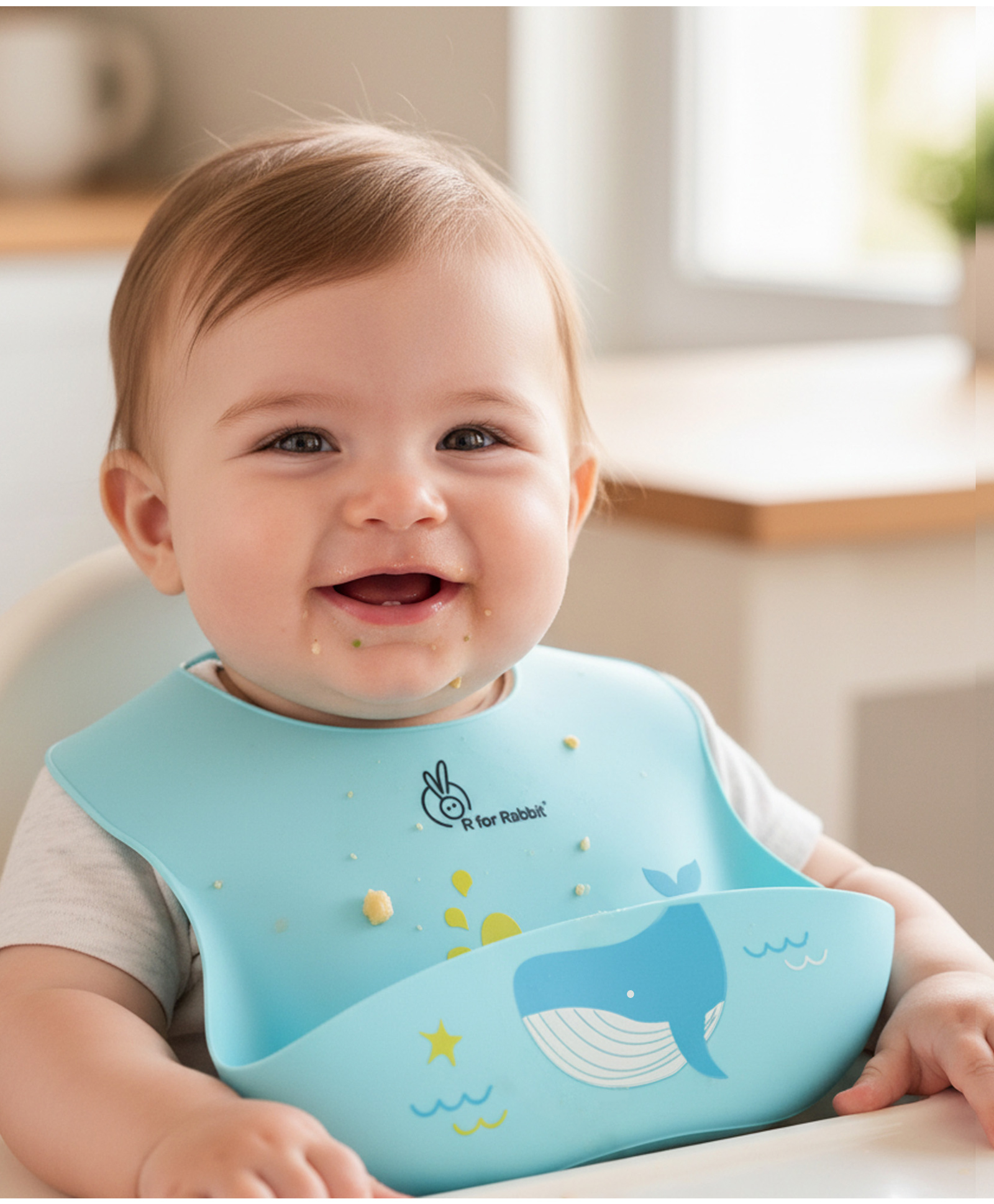 R for Rabbit Safari Silicone Bib with Adjustable Straps - Lake Blue