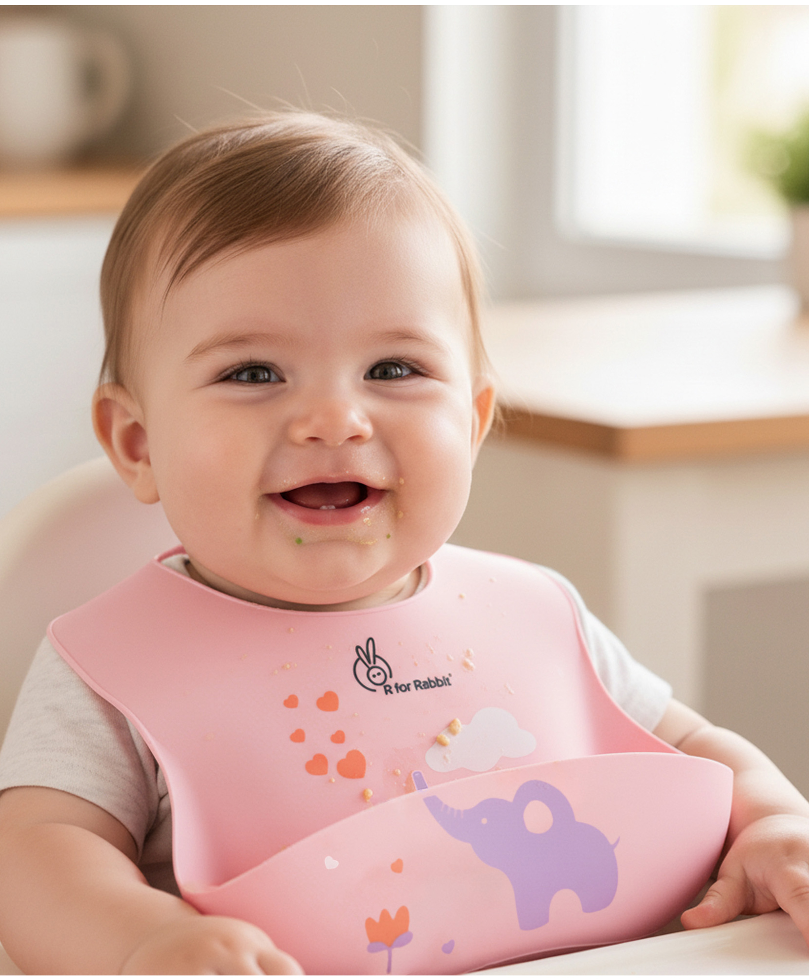 R for Rabbit Safari Silicone Bib with Adjustable Straps - Peach
