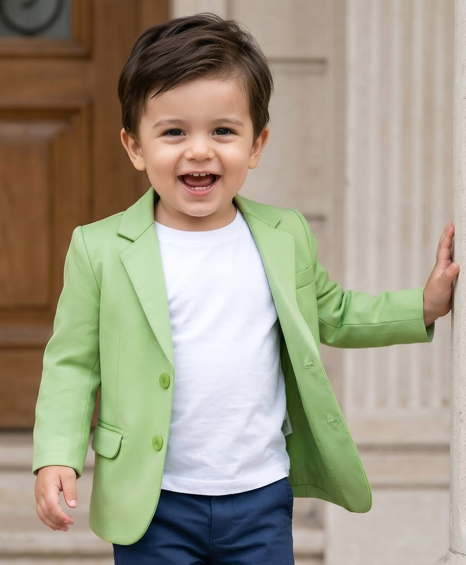 Babyhug Woven  Full Sleeves Solid Blazer With T-Shirt - Green & White-image-22