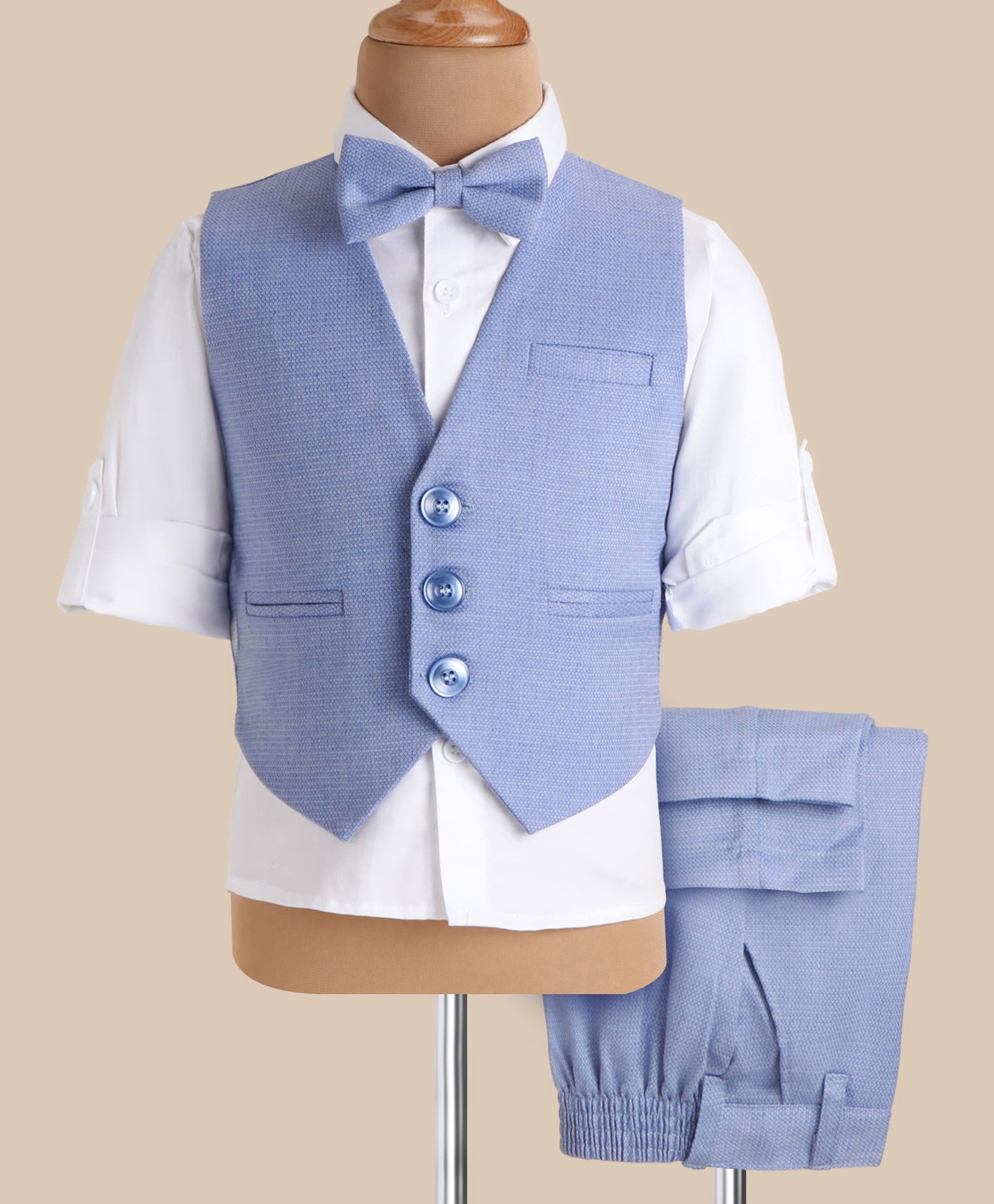 Robo Fry Woven Full Sleeves 3 Piece Party Suit with Bow - Royal Blue-picture-13