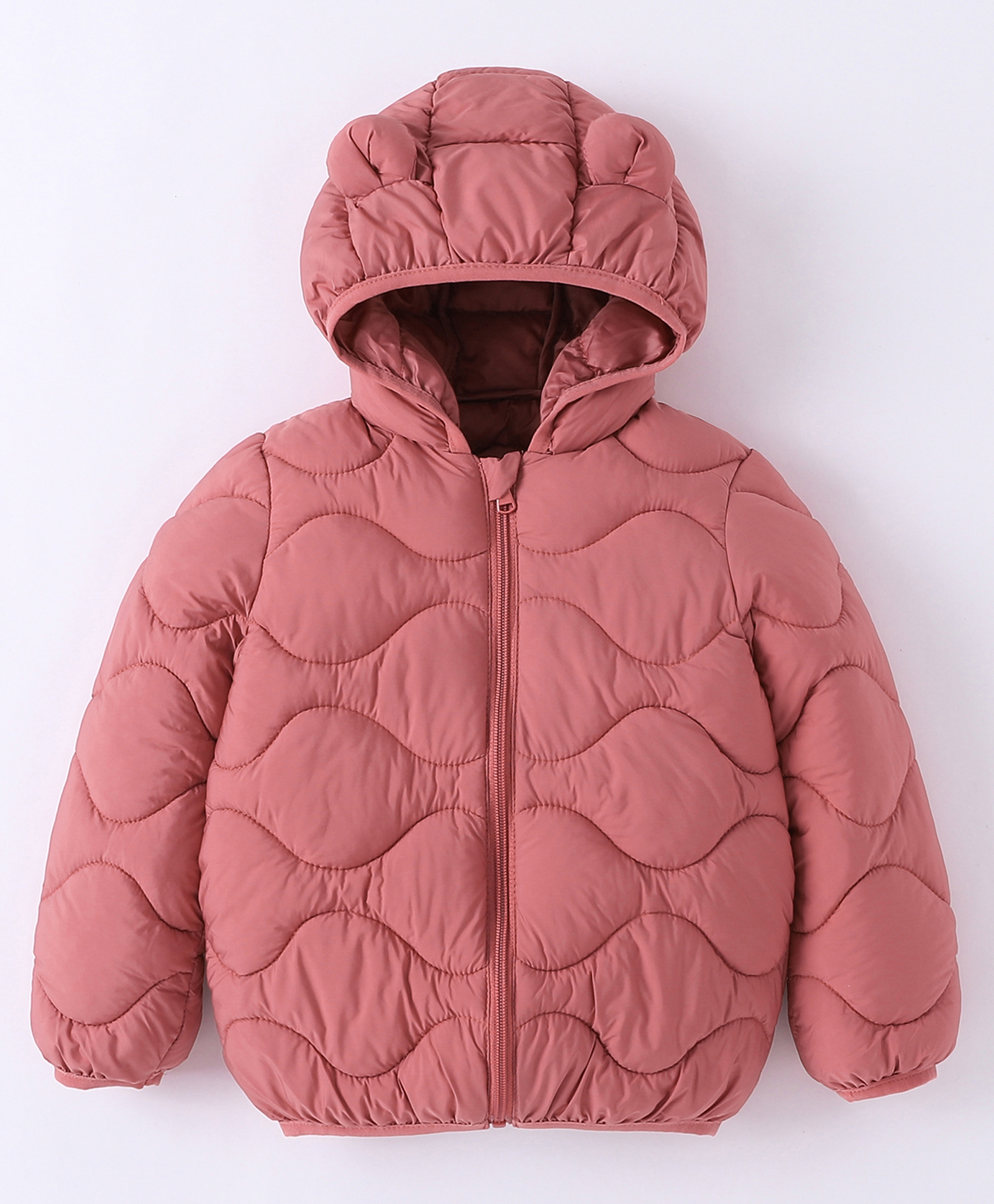 Kookie Kids Full Sleeves Hooded Padded Winter Jacket with Ear Applique - Dark Peach-image-48