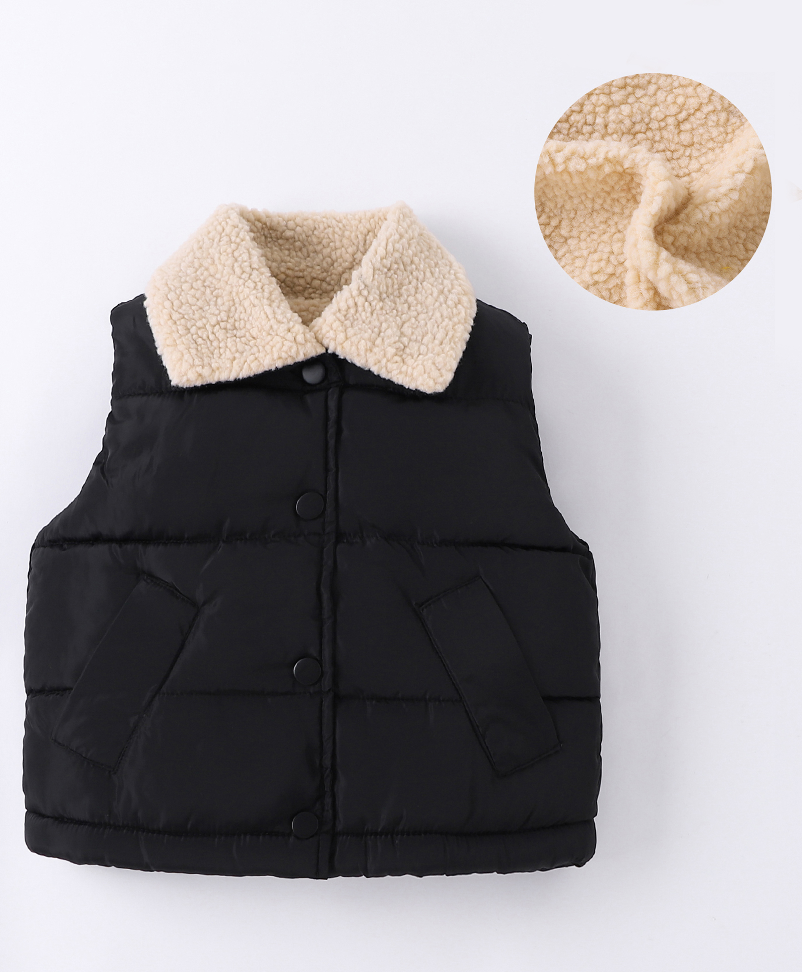 Kookie Kids Sleeveless Padded Winter Jacket With Far Collar Neck - Black-image-23