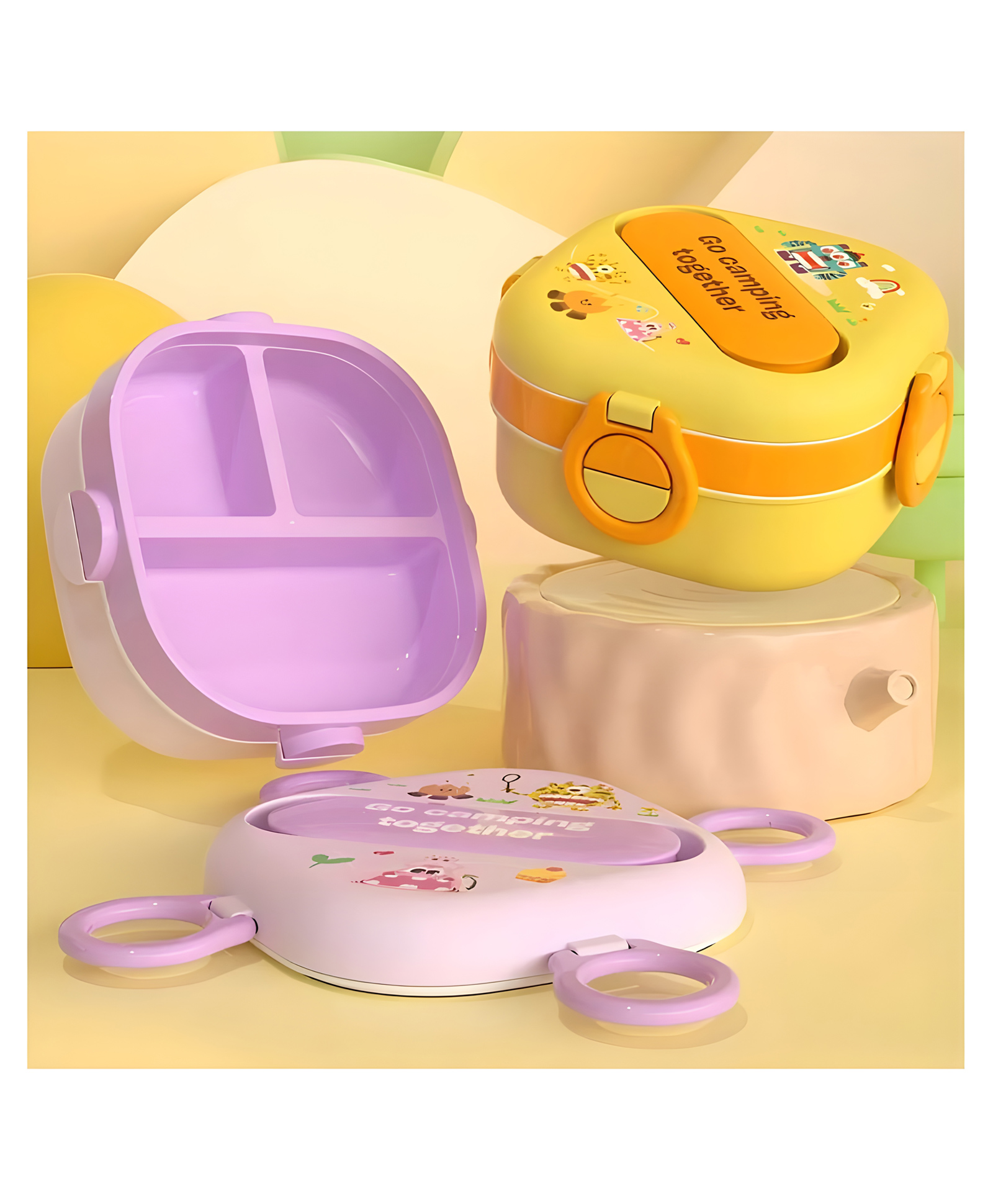 YAMAMA Lunch Box Monsters Double Layer Sealed Bento Lunch Box With Spoon And Fork 450 ml  Color May Vary-image-27