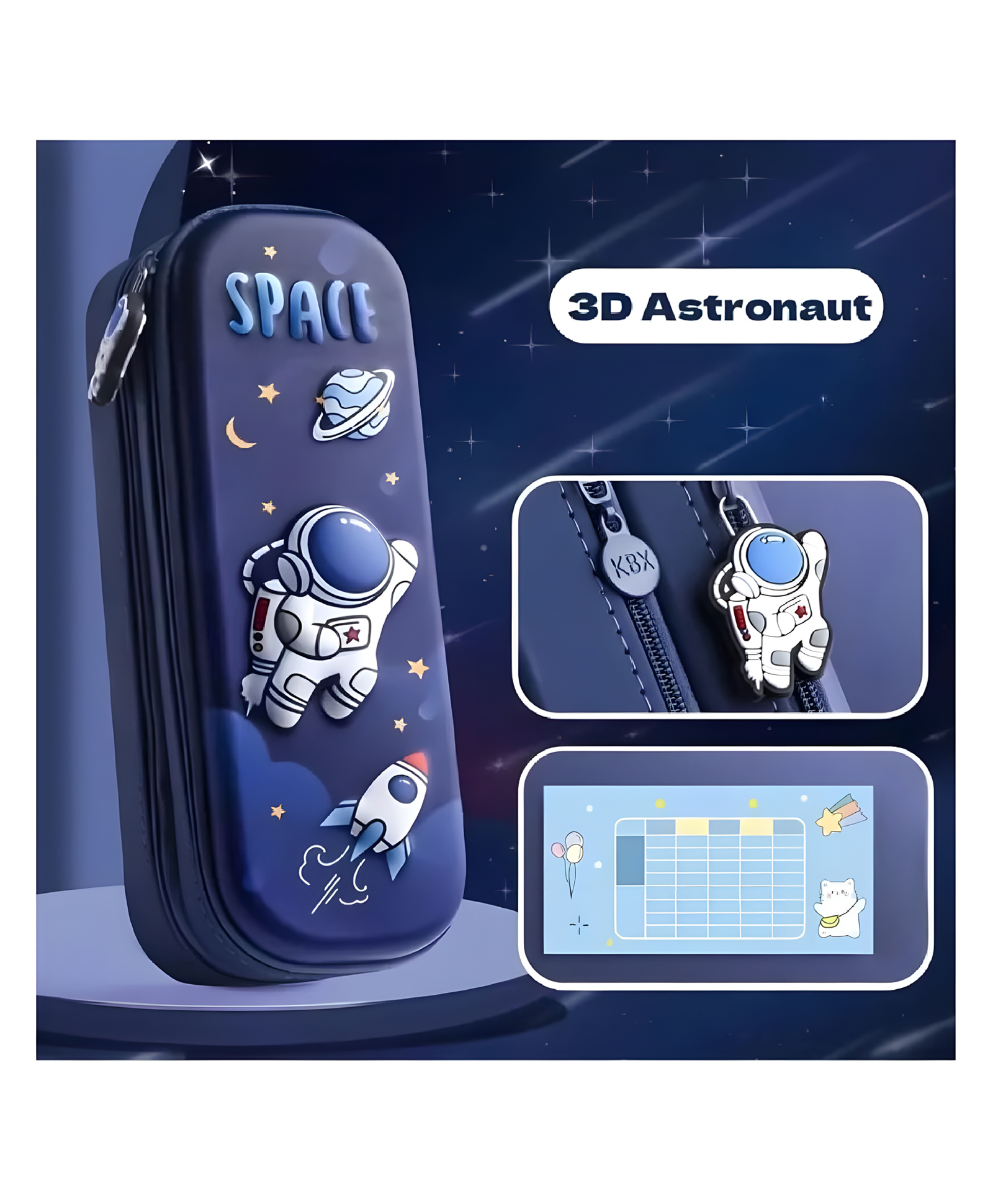 YAMAMA Space Astronaut Pencil Pouch Cute Double Layer Large Capacity 3D EVA Stereo Pattern Pencil Case Double Layer Pencil Case Cartoon Pencil Case Student Stationery Box Suitable For School - Multicolor-image-9
