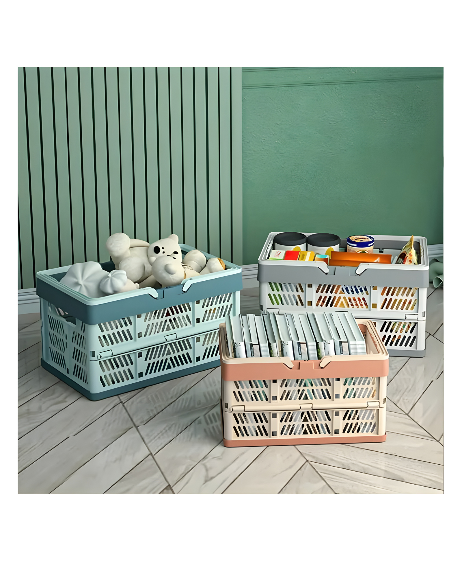 YAMAMA Foldable Portable Picnic Basket Vegetable Fruit Basket Supermarket Portable Shopping Basket Storage Box Bathroom Bedroom Kitchen Office Organization And Storage Essential  (Pack of 1  Color May Vary)-picture-18