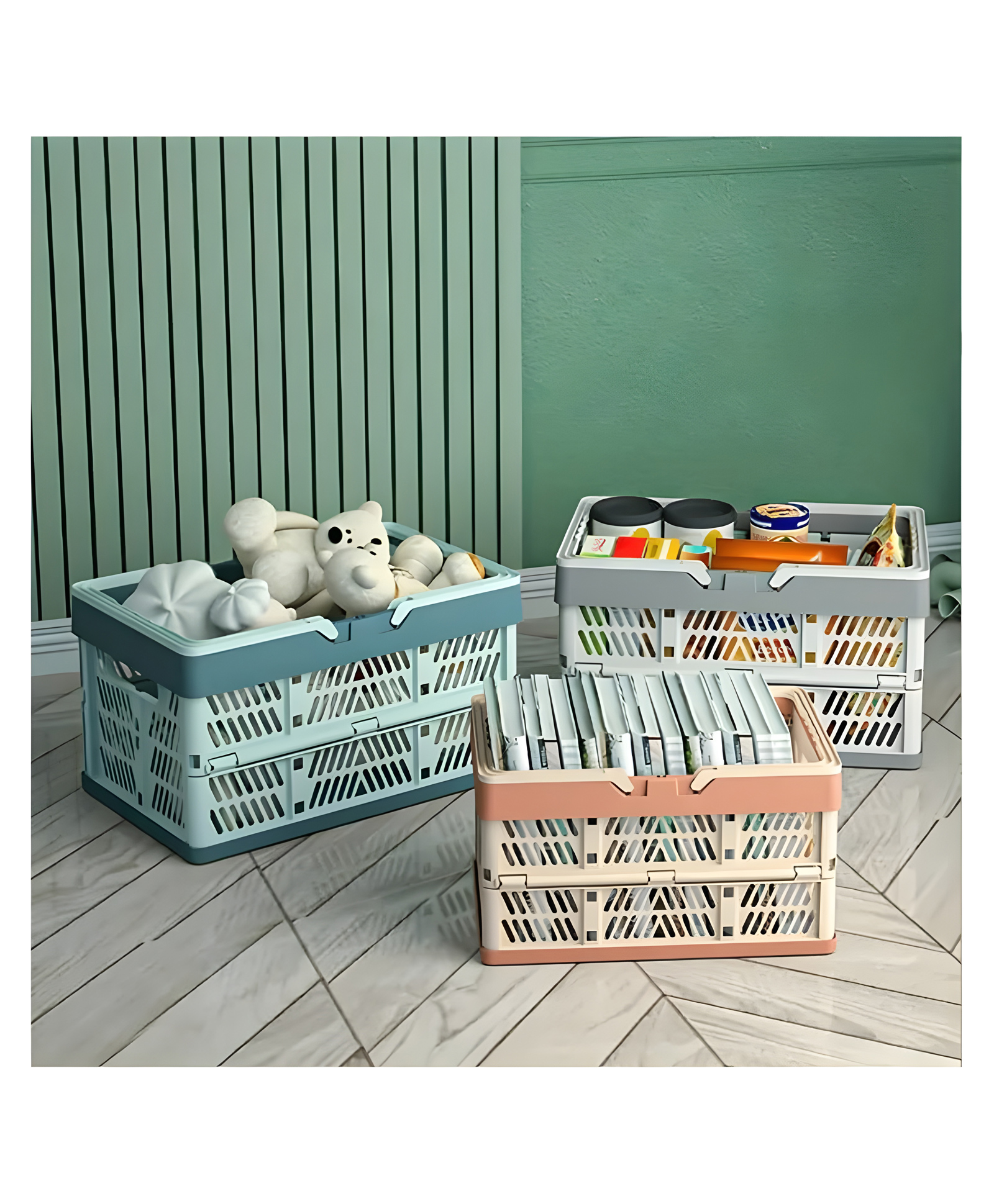 YAMAMA Foldable Portable Picnic Basket Vegetable Fruit Basket Supermarket Portable Shopping Basket Storage Box Bathroom Bedroom Kitchen Office Organization And Storage Essential  (Pack of 3  Color May Vary)-image-26
