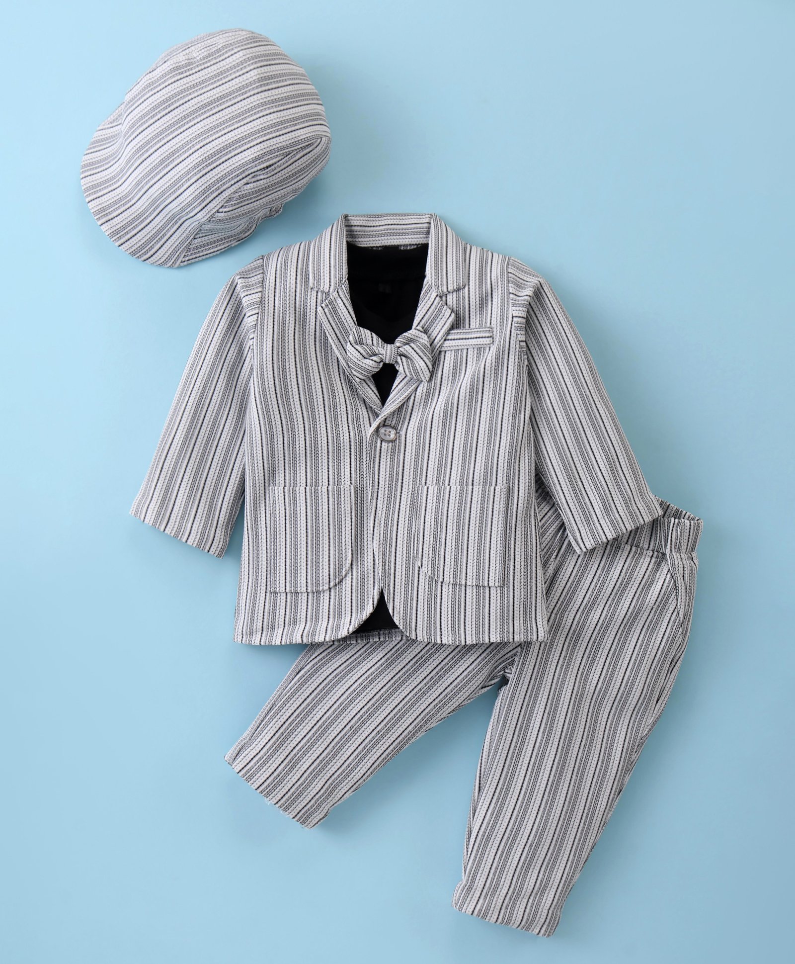 Robo Fry Cotton Knit Full Sleeves T-Shirt & Trouser With Hat & Blazer - Grey-picture-20