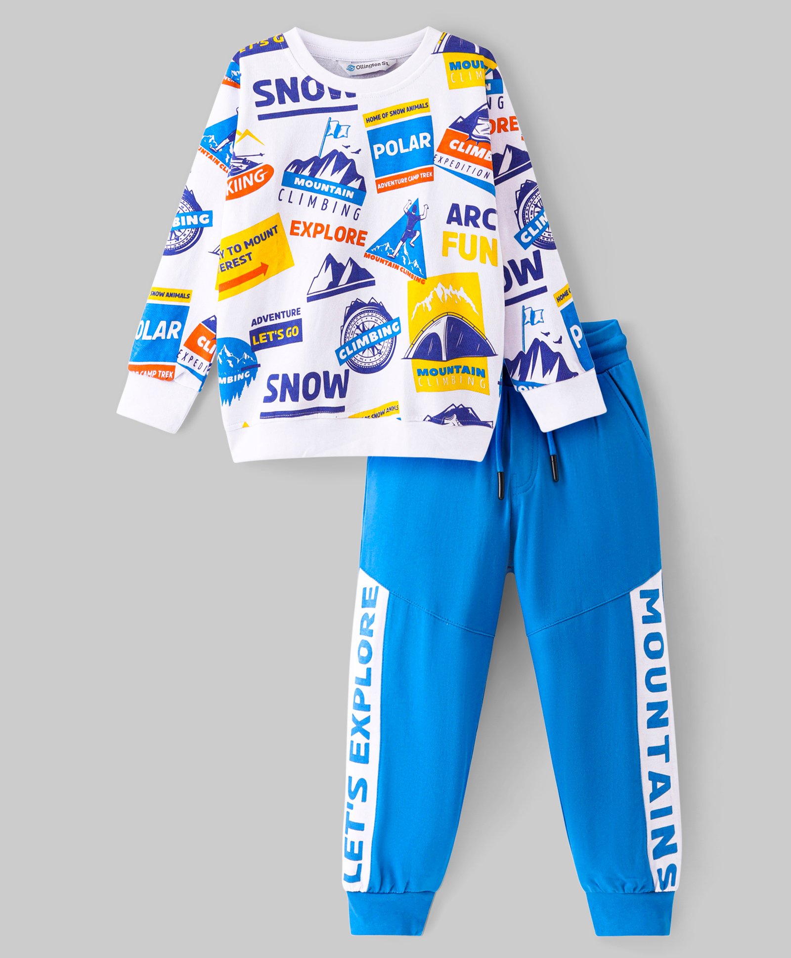 Ollington St. 100% Cotton Knit Full Sleeves Sweatshirt & Joggers Set With Mountain Climbing Print - Multicolor-image-34