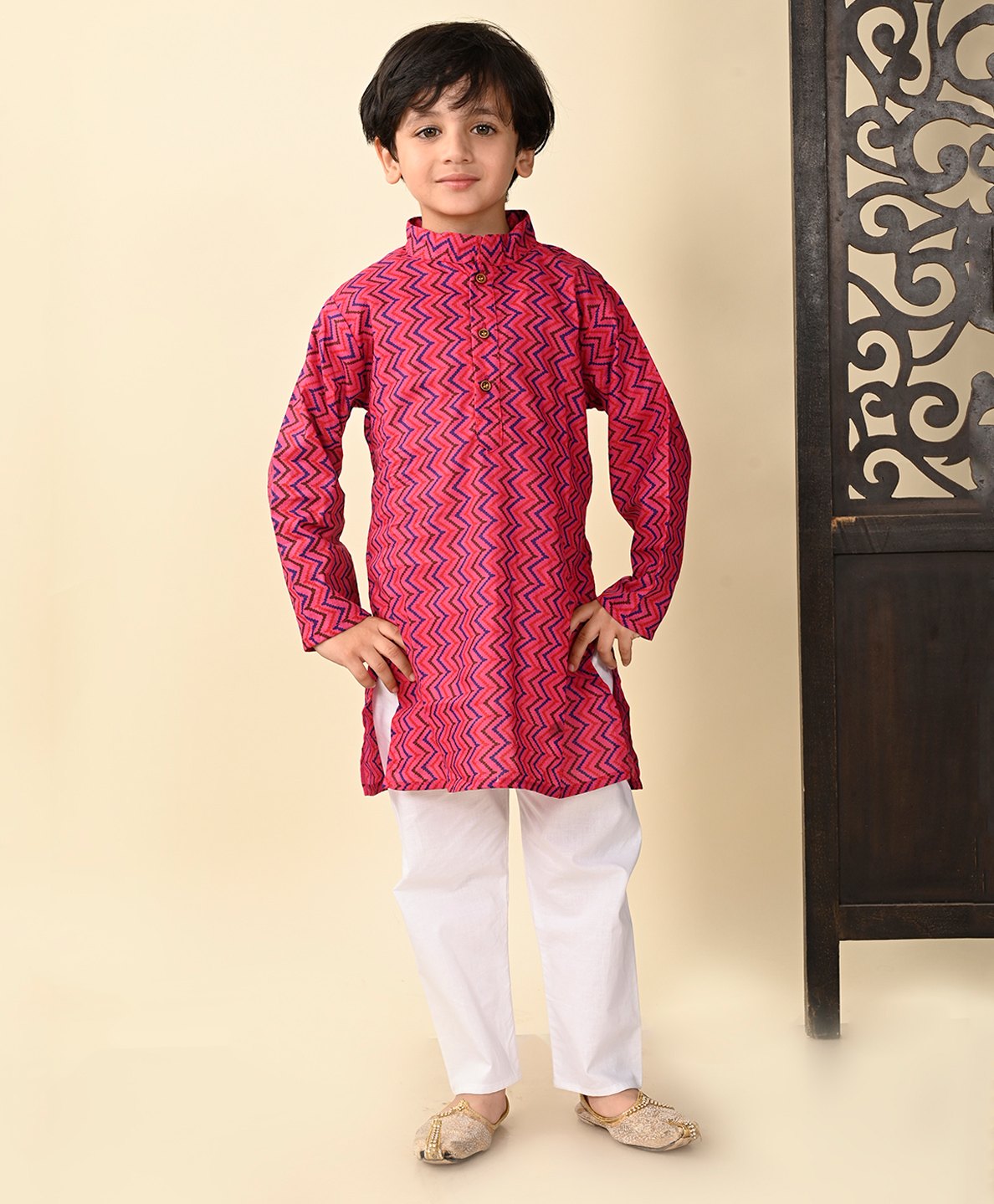 Superminis Full Sleeves Zig Zag Printed Kurta With Pyjama Set - Pink-image-20