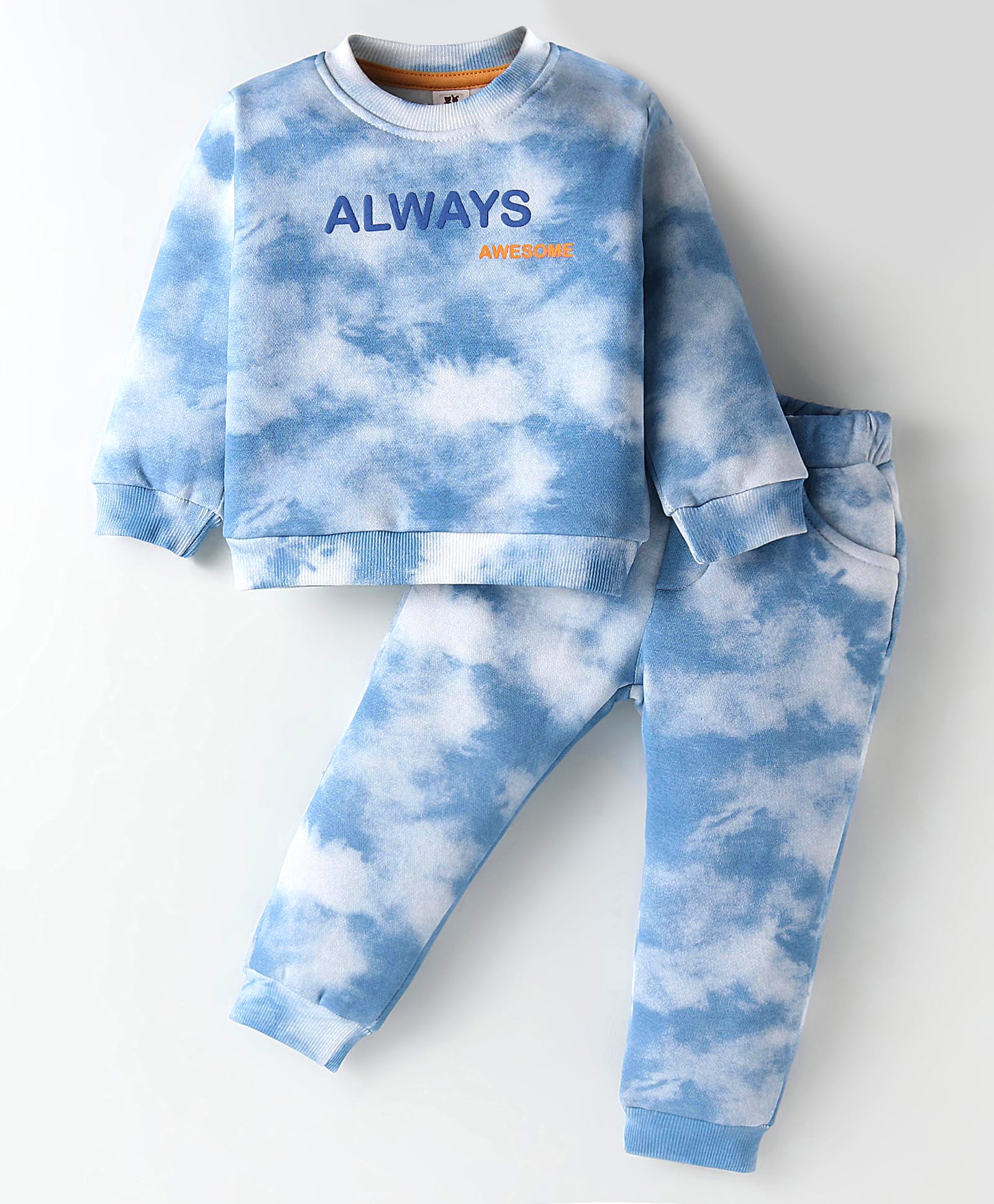 ToffyHouse 100% Cotton Woven Full Sleeves Tie& Dyed Winter Wear Sweatshirt & Joggers Set with Tet Patch - Light Blue-image-26