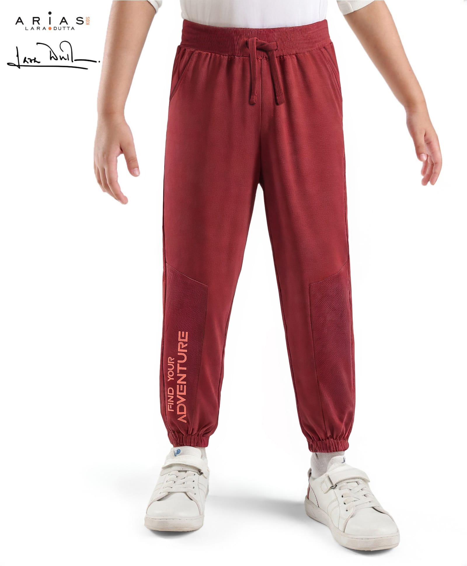 arias by lara dutta Arias Terry Knit Full Length Joggers With Text Print -Dark Red-picture-28