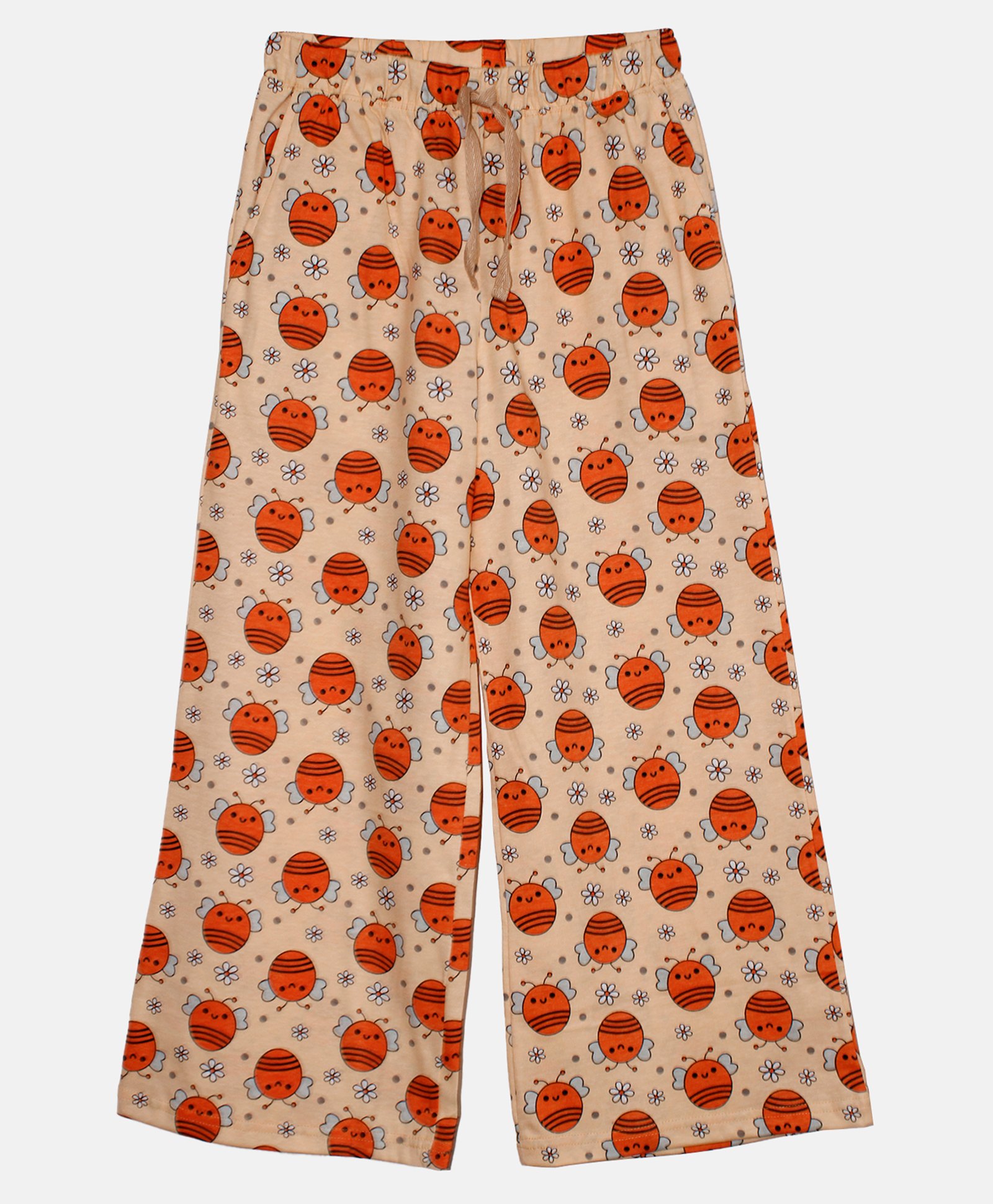 Kiddopanti Cotton Jersey Bees Printed Flared Pajama - Light Peach-image-16