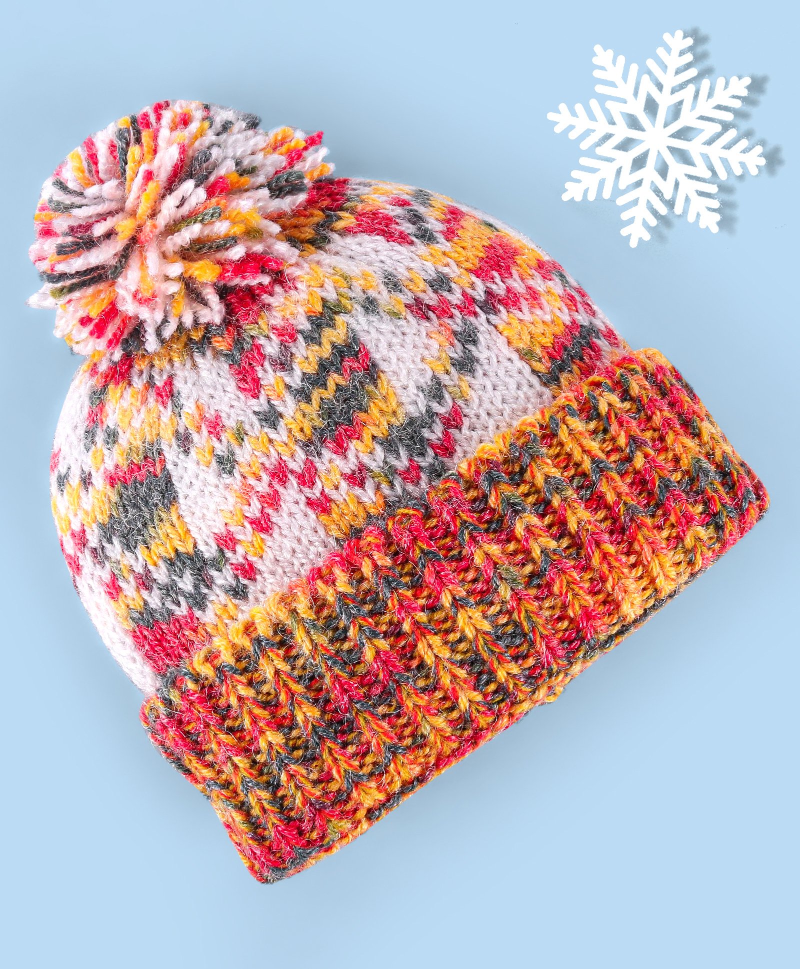 Babyhug Knitted Woollen Design Cap with Pom Pom Detailing - White & Red-image-27