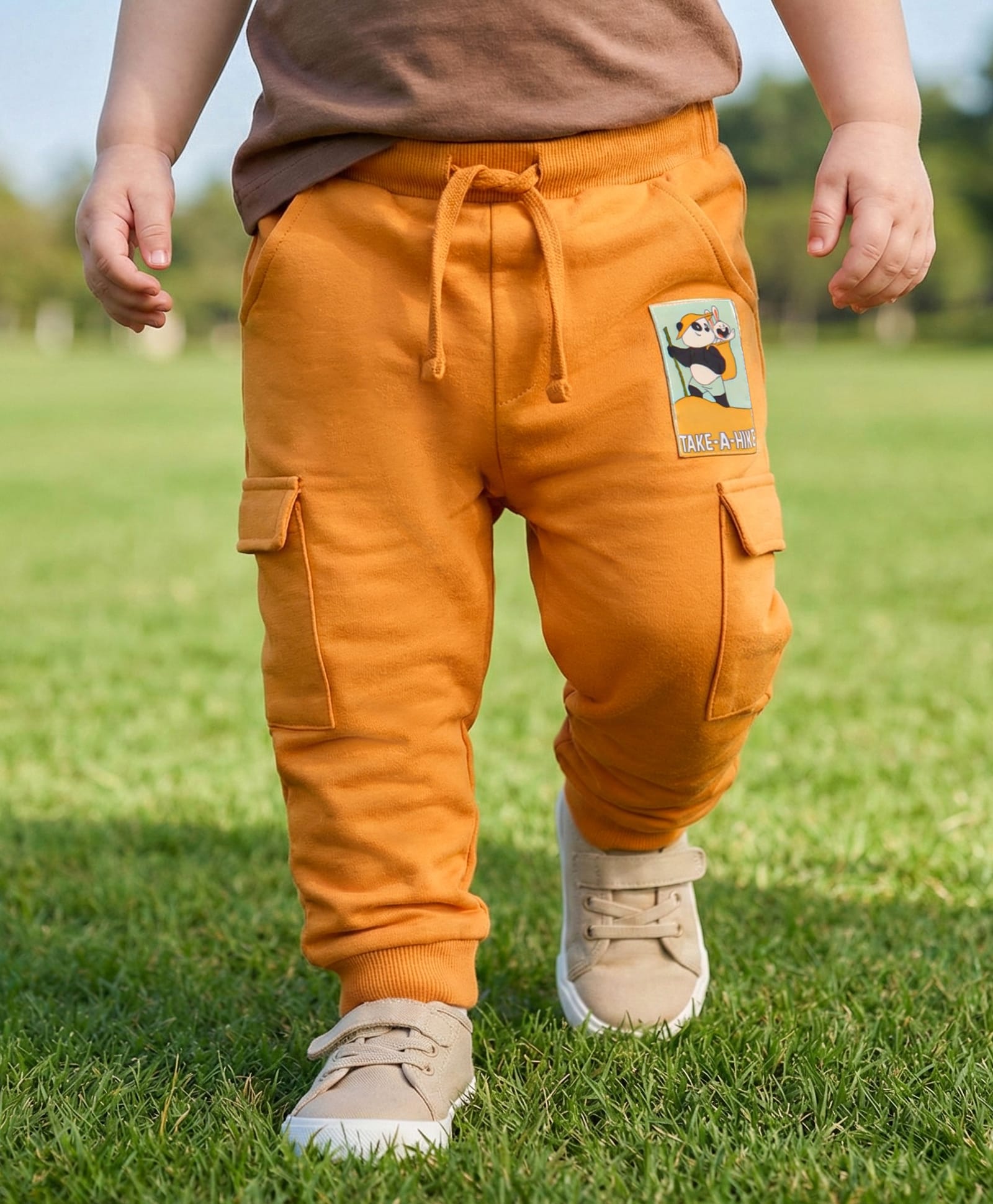 Babyoye 100% Cotton Knit Full Length Trouser With Panda Patch - Orange-picture-12